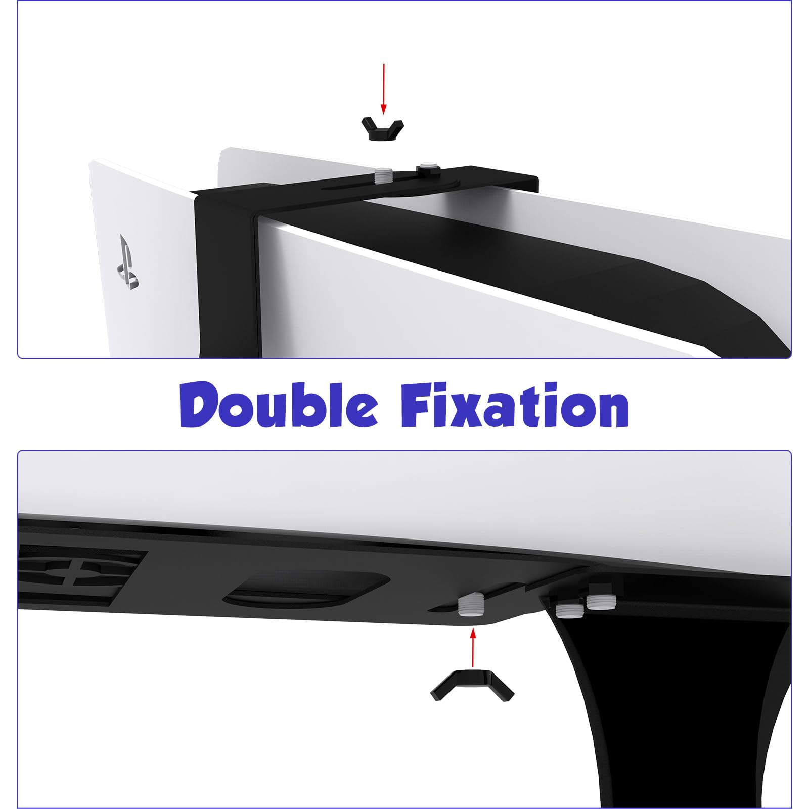 PS5 Wall Mount Bracket - Adjustable Length & Width for PS5, PS5 Pro & PS5 Slim Disc Edition | Secure Wall Shelf with Dual Controller Holder | Perfect for Gaming Room & Bedroom Setup