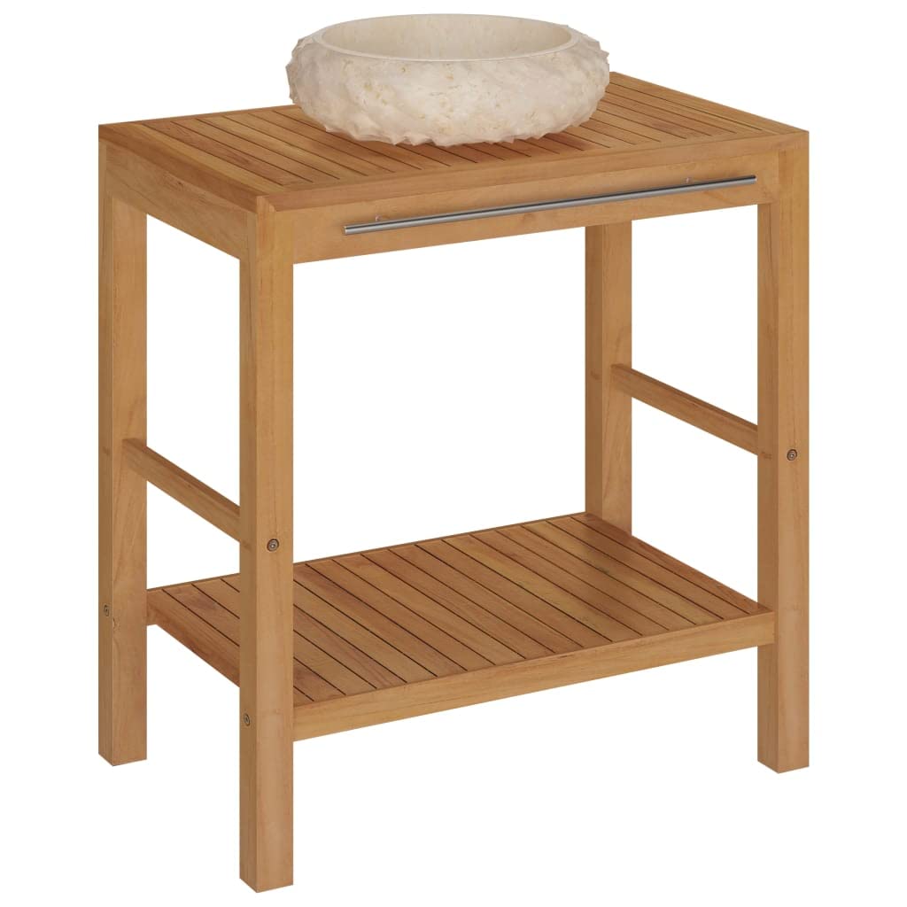 Premium Solid Teak Wood Bathroom Vanity Cabinet with Sink & Marble Top - Modern Cream Wash Basin Furniture for Home, Indoor Bathroom & Powder Room - Perfect for Master Bath, Guest Bath & Small Space Solutions