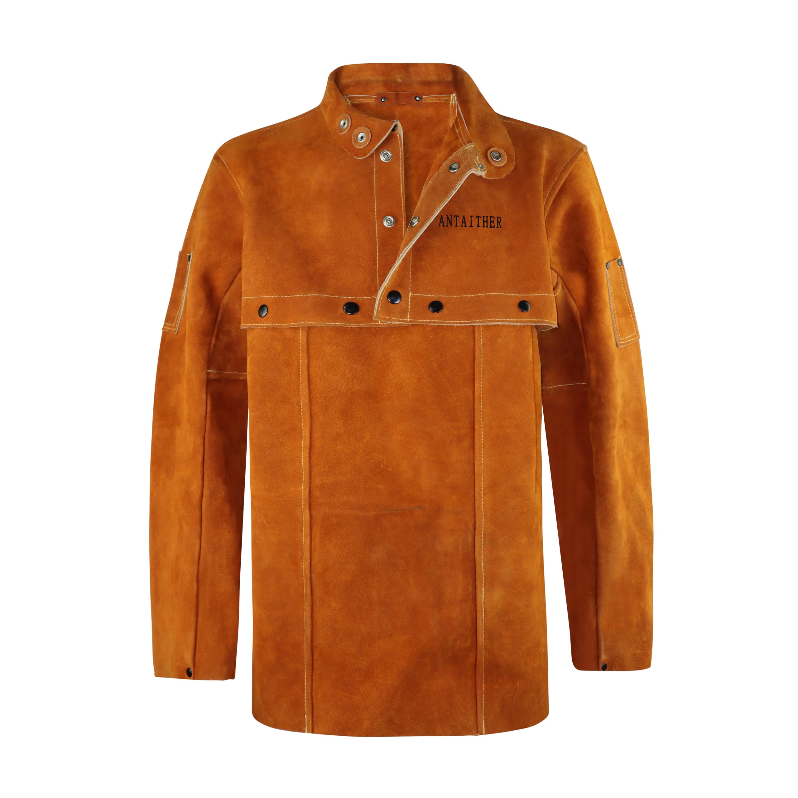 ANTAITHER Heat & Flame Resistant Leather Welding Jacket - Open Back Design with Cape Sleeve & Bib Apron for Welders | Perfect for Metalworking, Forging & Industrial Safety Protection