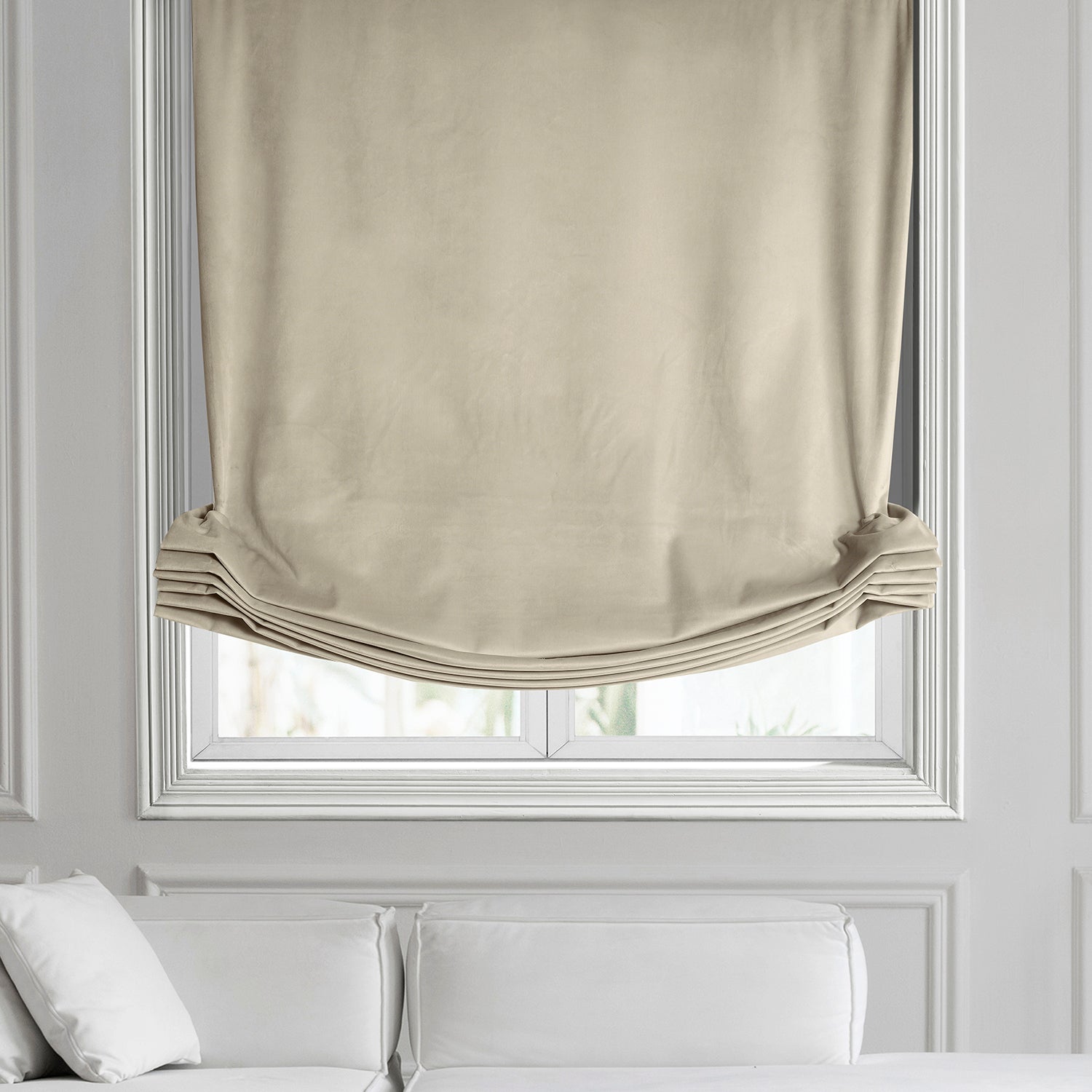 Au Lait Crème Heritage Plush Velvet Roman Shade - Premium Blackout Window Treatment for Bedroom & Living Room