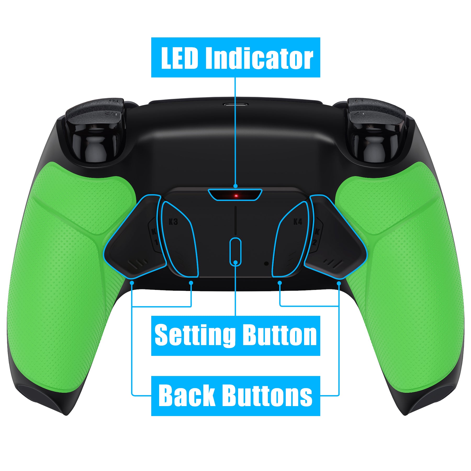 eXtremeRate Remappable RISE4 Remap Kit for PS5 Controller BDM-010/020 - Rubberized Green Back Buttons - Customizable Gaming Accessory for Competitive Play & FPS Games