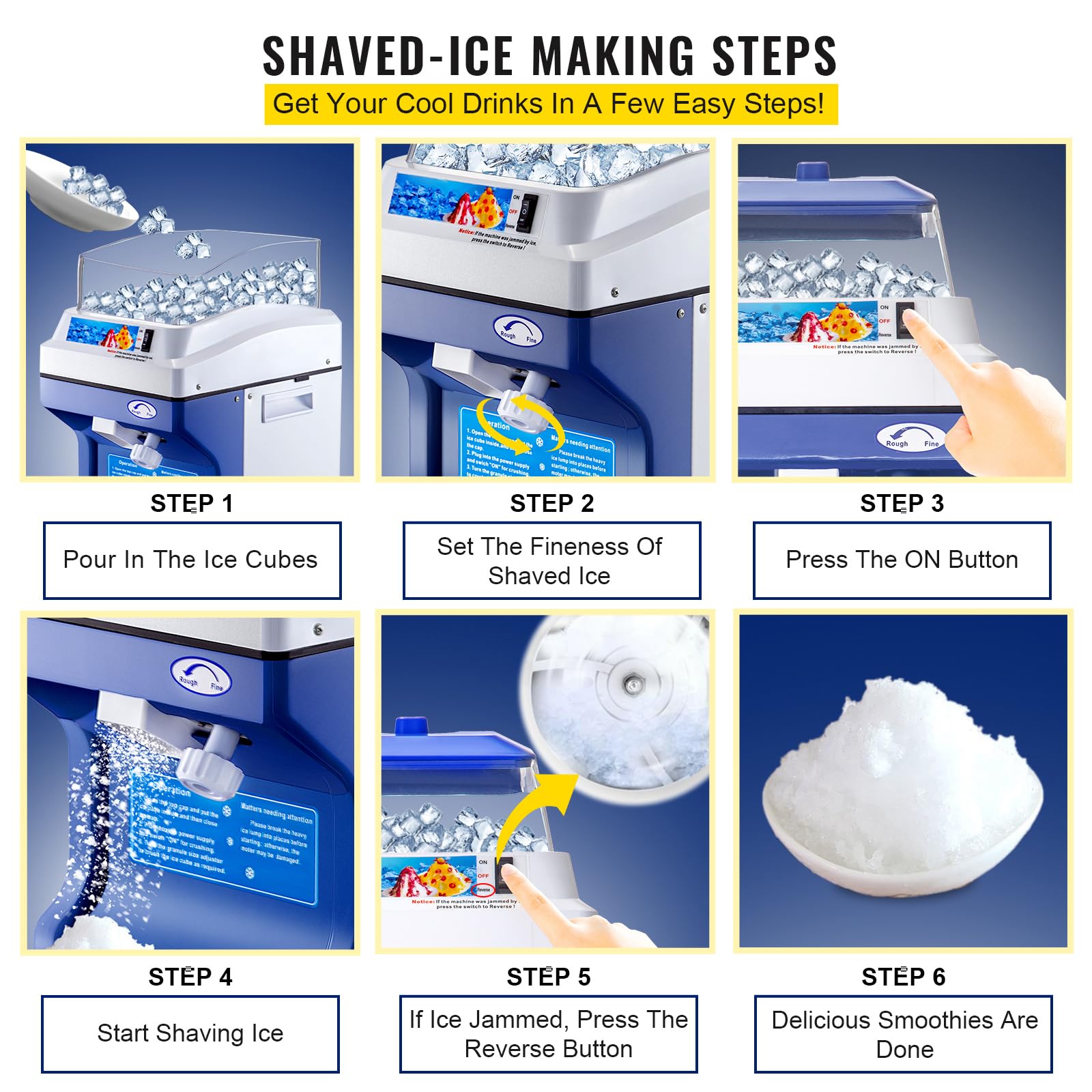 Happybuy 110V Commercial Ice Shaver Crusher - 441LBS/H Heavy Duty Electric Snow Cone Maker with 11LBS Hopper, 300W for Parties, Events, Snack Bars, Restaurants & Home Use - Perfect for Summer Treats, Cocktails & Desserts