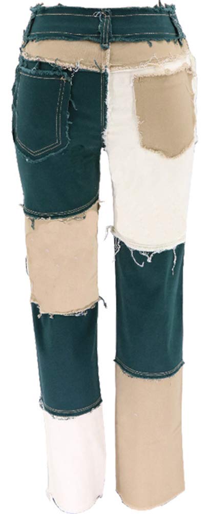 Women's High Waist Straight Leg Denim Jeans - Frayed Raw Hem & Casual Patchwork Design | Perfect for Everyday Wear, Street Style & Weekend Outfits
