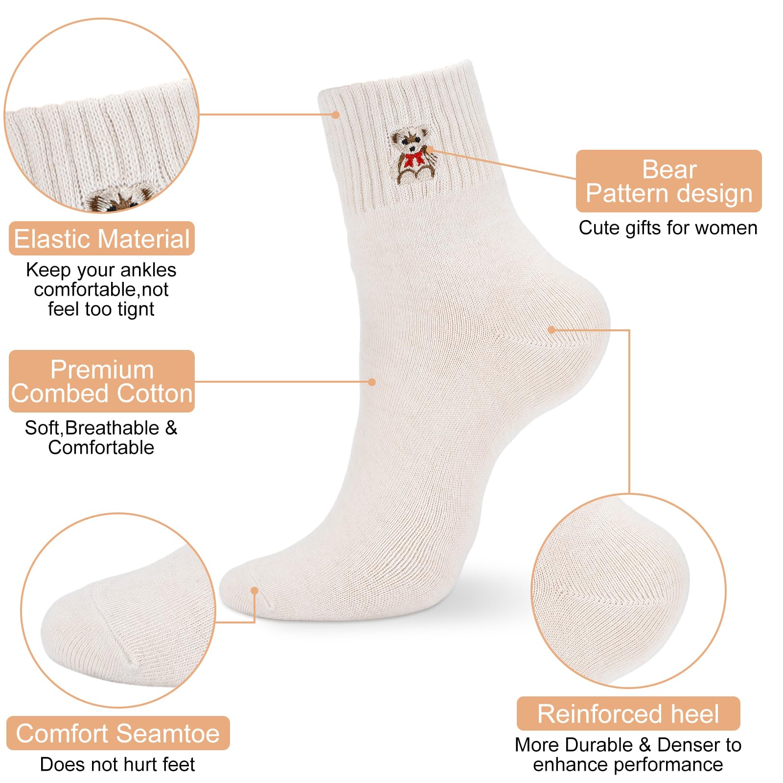 Eurzom 10 Pairs Women's Cotton Crew Socks - Cute Low Cut for Daily Wear & Gifts