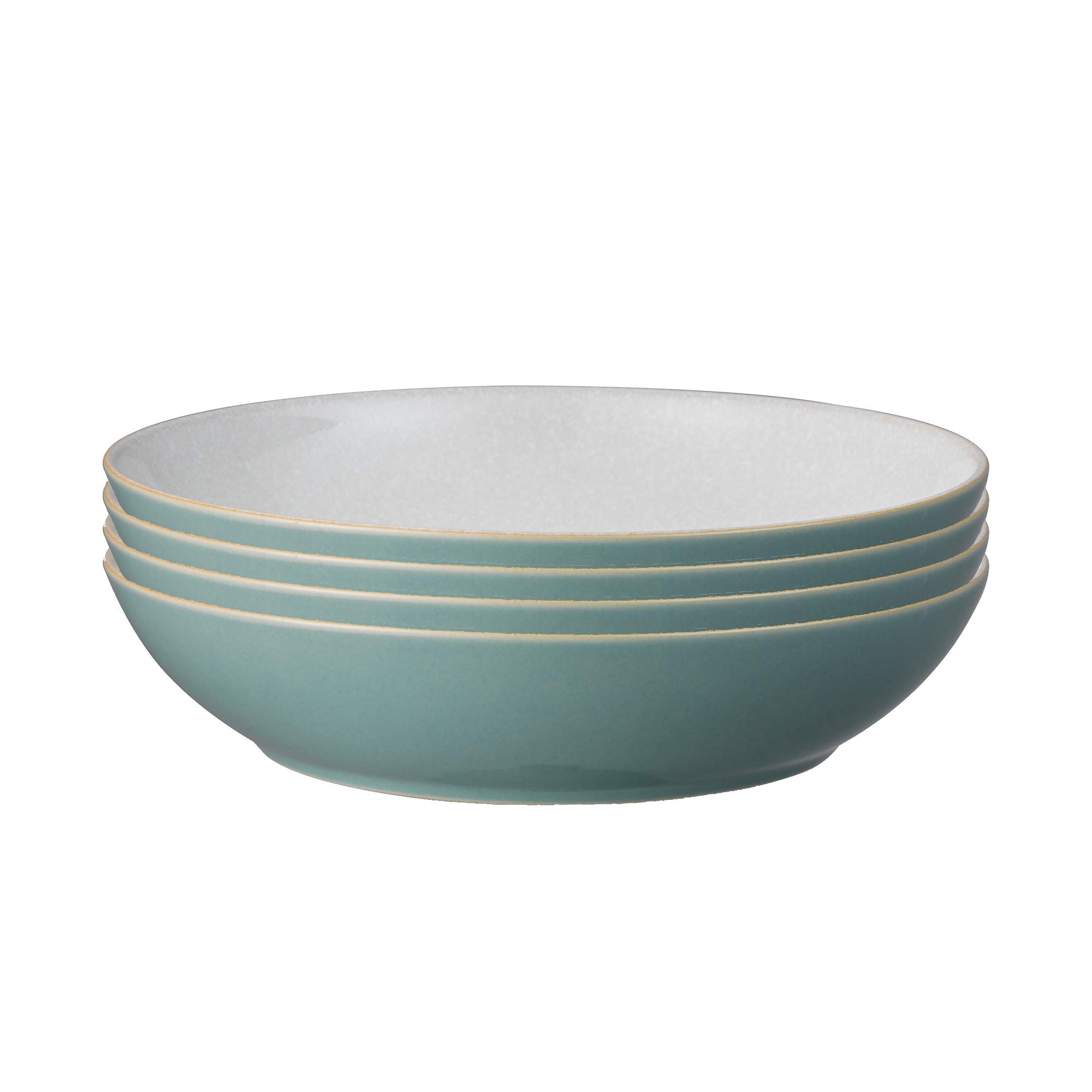Denby Elements Fern Green Pasta Bowls Set of 4 - 22cm Microwave & Dishwasher Safe Stoneware Bowls (1050ml) - Crack Resistant Ceramic Tableware for Pasta, Salad, Soup - Green & White Dinnerware for Restaurants & Home Dining