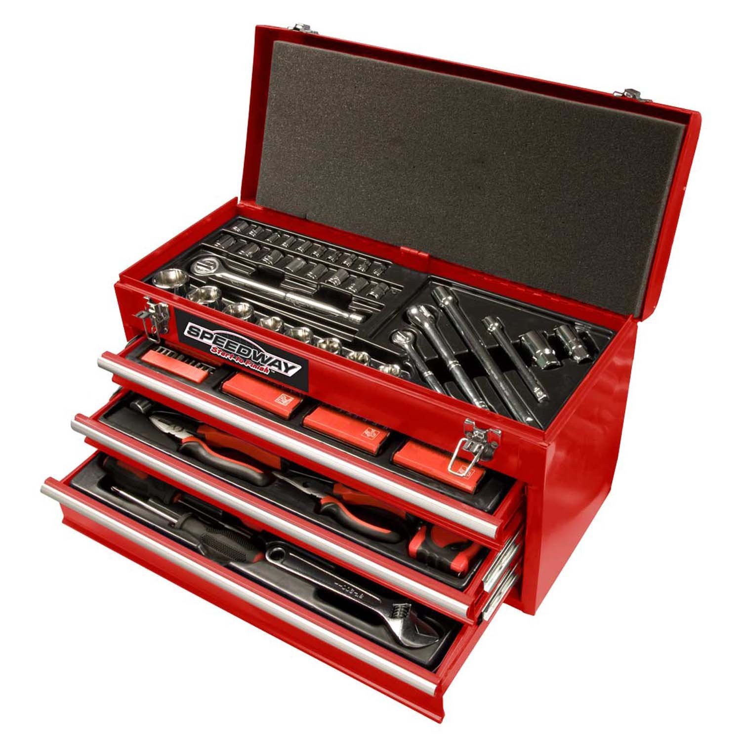 Speedway 8836 118-Piece 3-Drawer Tool Chest Set - Heavy Duty Steel Toolbox for Mechanics, DIY & Home Workshop Organization