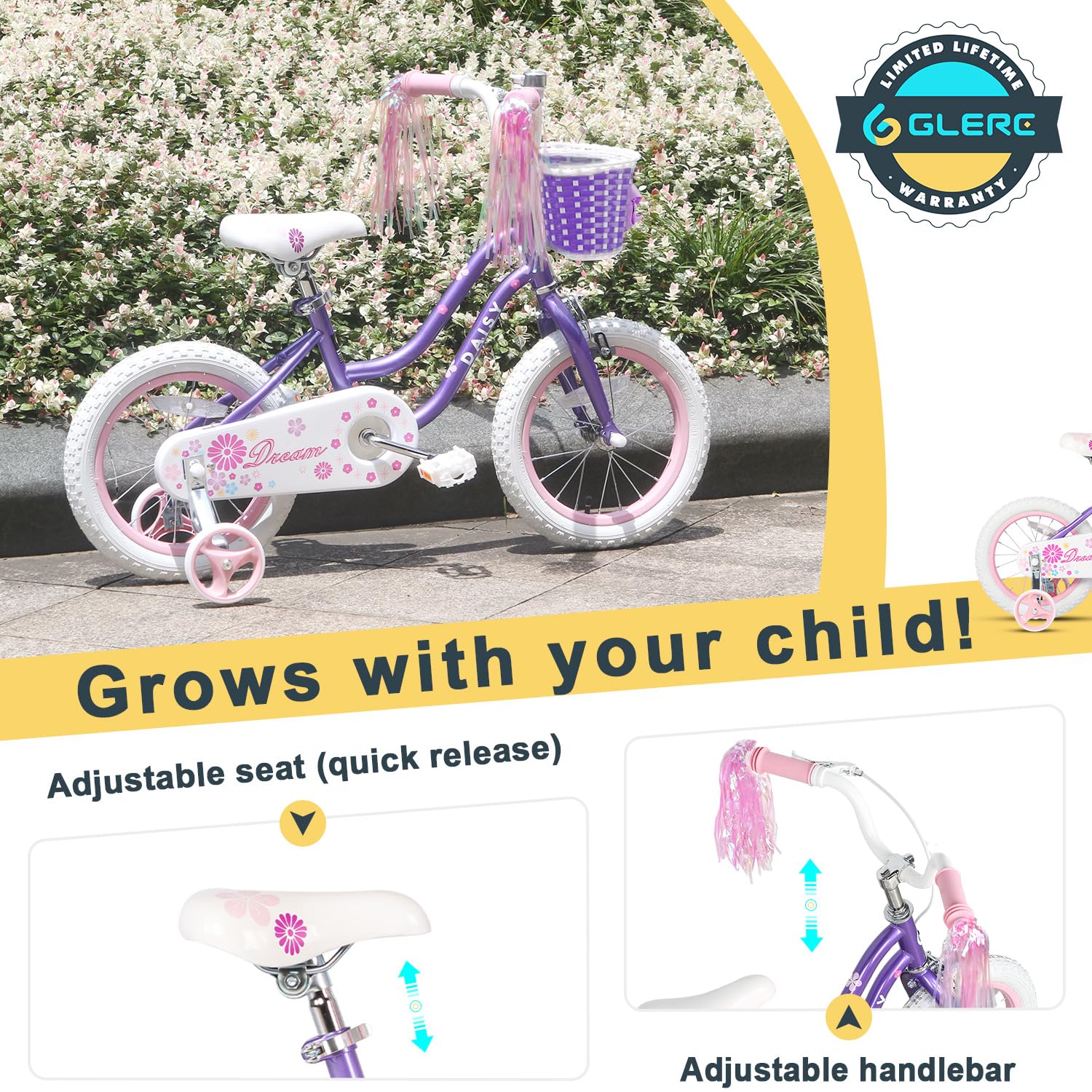 **Daisy Princess Girls Bike for Kids Ages 2-7 Years - 12, 14, 16 Inch Toddler & Child Bicycle with Training Wheels, Basket & Streamers - Multiple Colors - Perfect for Outdoor Play, Birthday Gifts & Park Rides**