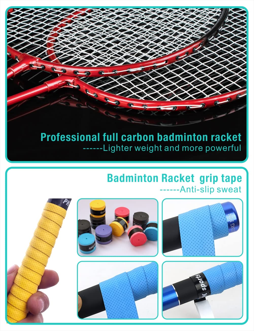 Portable Badminton Net Set with 4 Graphite Rackets - Folding Volleyball & Badminton Net for Backyard, Includes 8 Grip Tapes & 4 Shuttlecocks - Perfect for Family Games, Outdoor Sports & Beach Activities