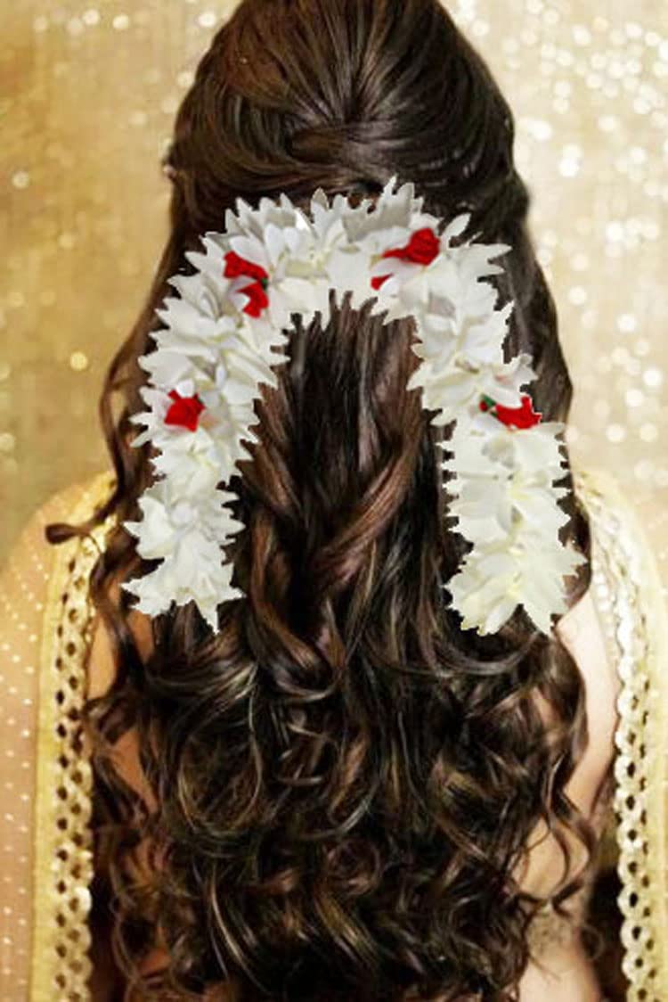 Reusable Long-Lasting Artificial Flower Gajra Hair Bun Accessories for Women & Girls - Shining Bridal & Party Hair Jewelry (Pack of 2) - Perfect for Weddings, Festivals & Special Occasions