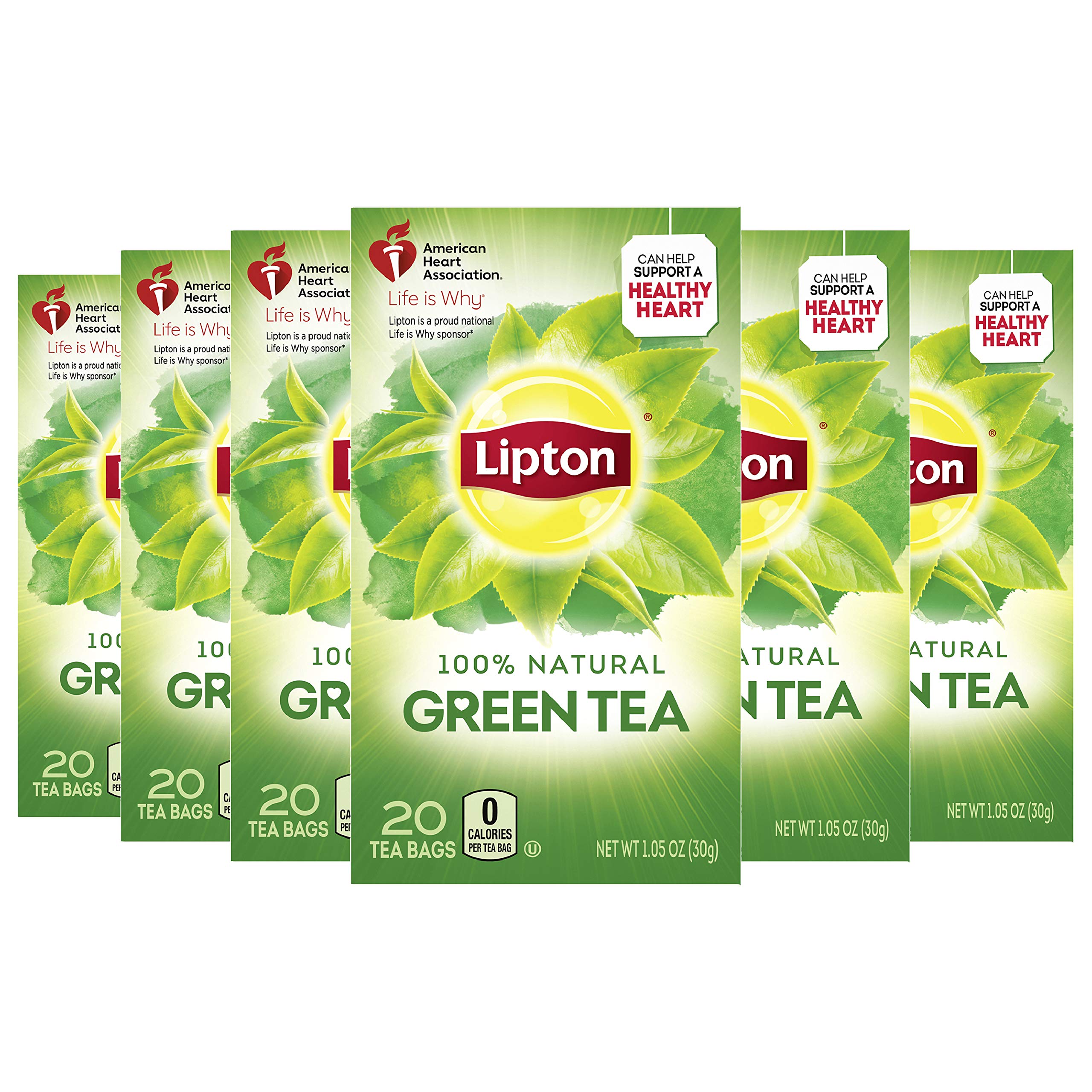 Lipton 100% Natural Green Tea Bags - 20 Count (Pack of 6) | Antioxidant Rich, Caffeine Free | Perfect for Morning Boost, Afternoon Relaxation & Healthy Lifestyle