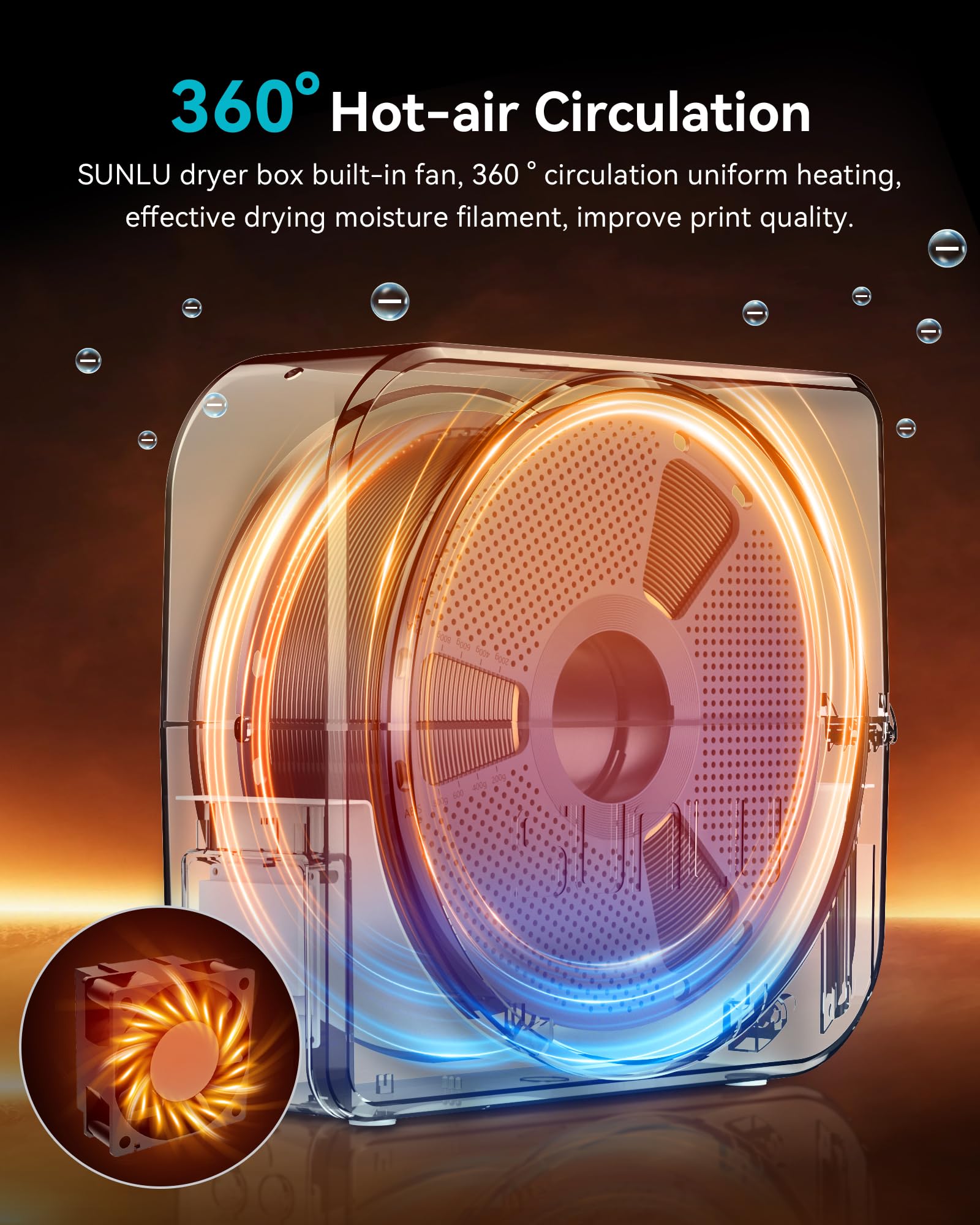 SUNLU Filament Dryer Box S1 - 3D Printer Filament Dehydrator & Storage, Compatible with PLA PETG ABS TPU ASA Filaments | Spool Holder & Humidity Control | Perfect for 3D Printing Workshops & Home Use (Blue Grey)
