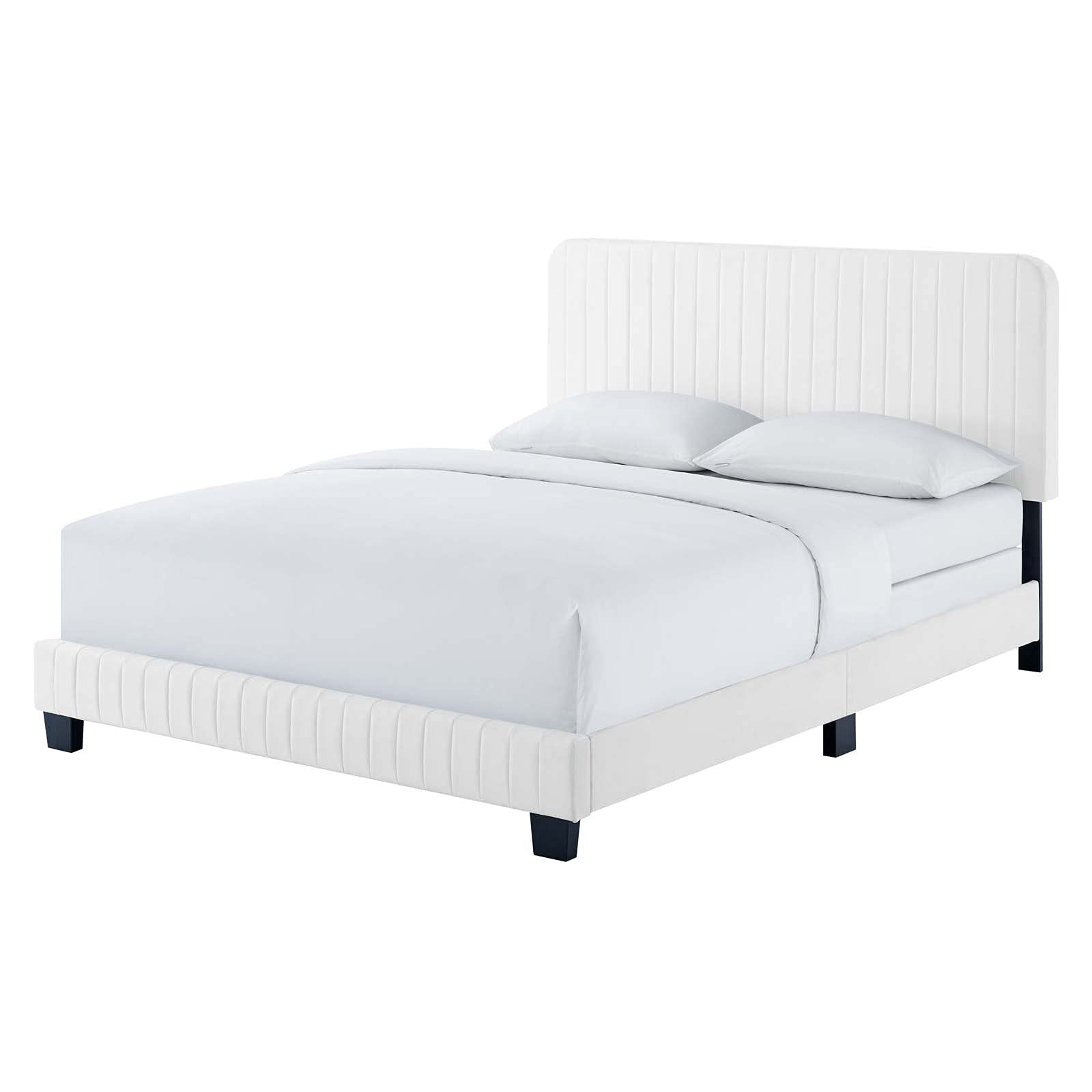 Tufted Velvet Platform Bed Frame Full Size White - Modern Contemporary Bedroom Furniture for Master & Guest Suite - Perfect for Home Decor & Cozy Sleeping