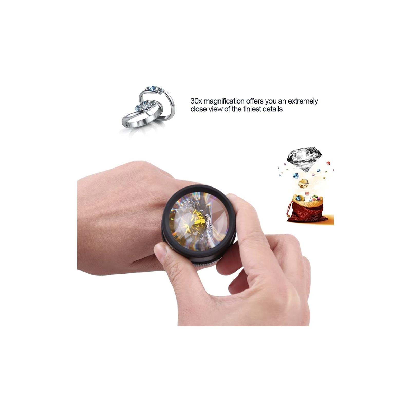 30X Magnifying Glass with LED Light - Portable Jewelers Loupe for Coins, Stamps, Gems & Jewelry - Professional Grade Optics for Watch Repair, Hobbyists & Collectors - Perfect for Gem Appraisal, Coin Grading & Stamp Inspection