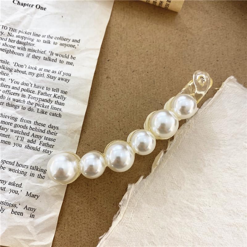 Elegant Pearl Hair Clip with Rhinestones - Banana Clip Ponytail Holder for Women & Girls - Perfect for Weddings, Parties & Everyday Styling (White, Pack of 1)