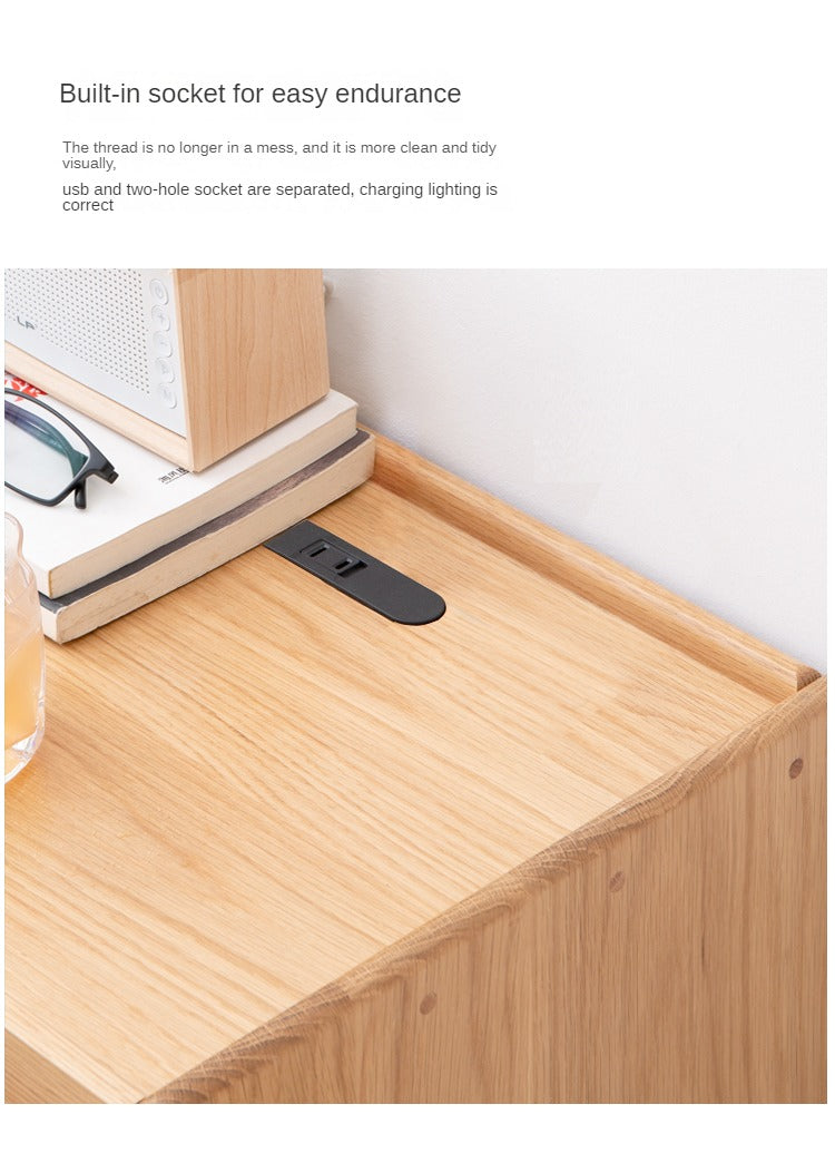 Solid Oak Wood Nightstand with Built-in USB Outlet - Perfect for Bedroom, Living Room, or Office Use