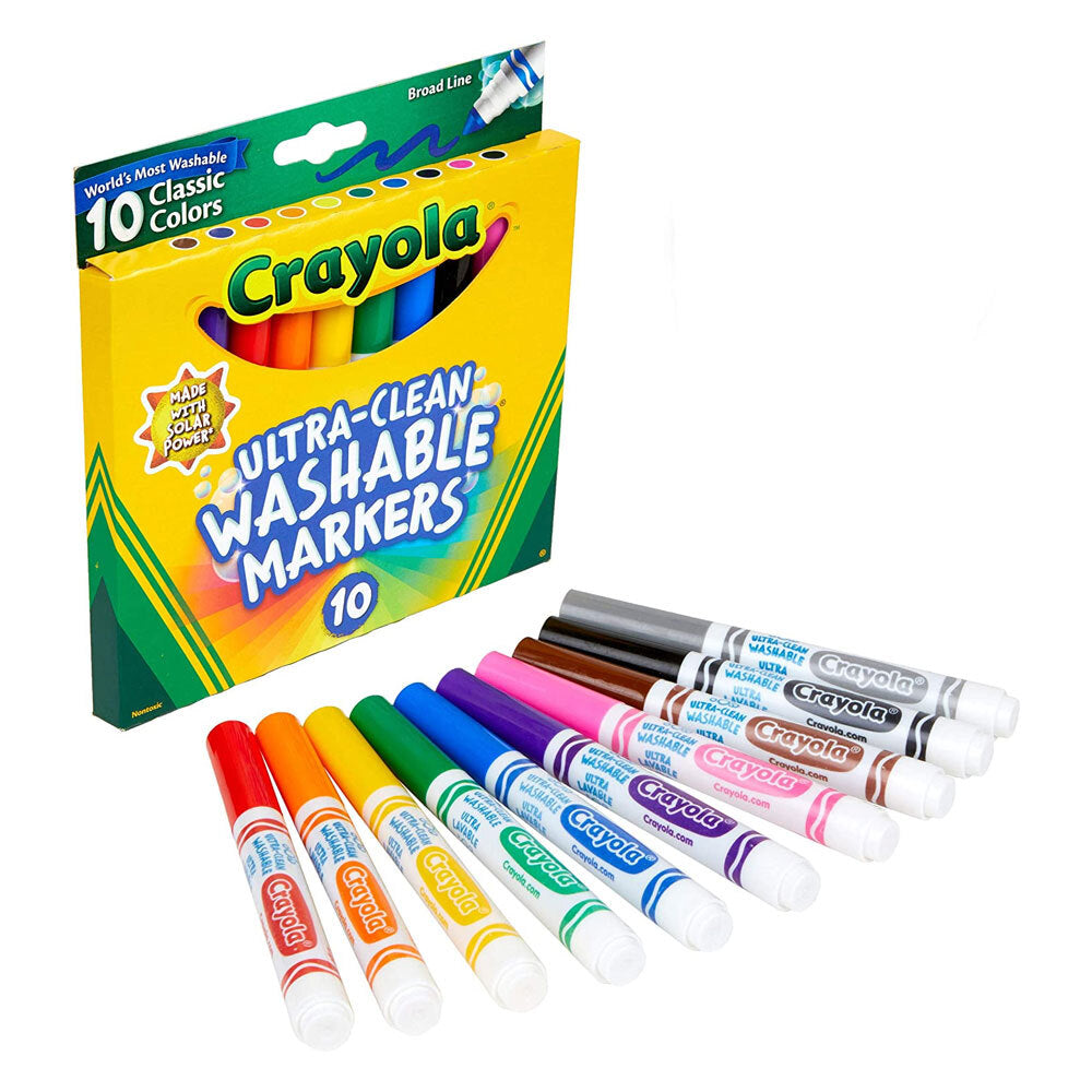 10-Pack Crayola Ultra Clean Washable Markers for Kids Ages 4+ | Non-Toxic Classic Colors | Perfect for School, Art Projects & Home Activities