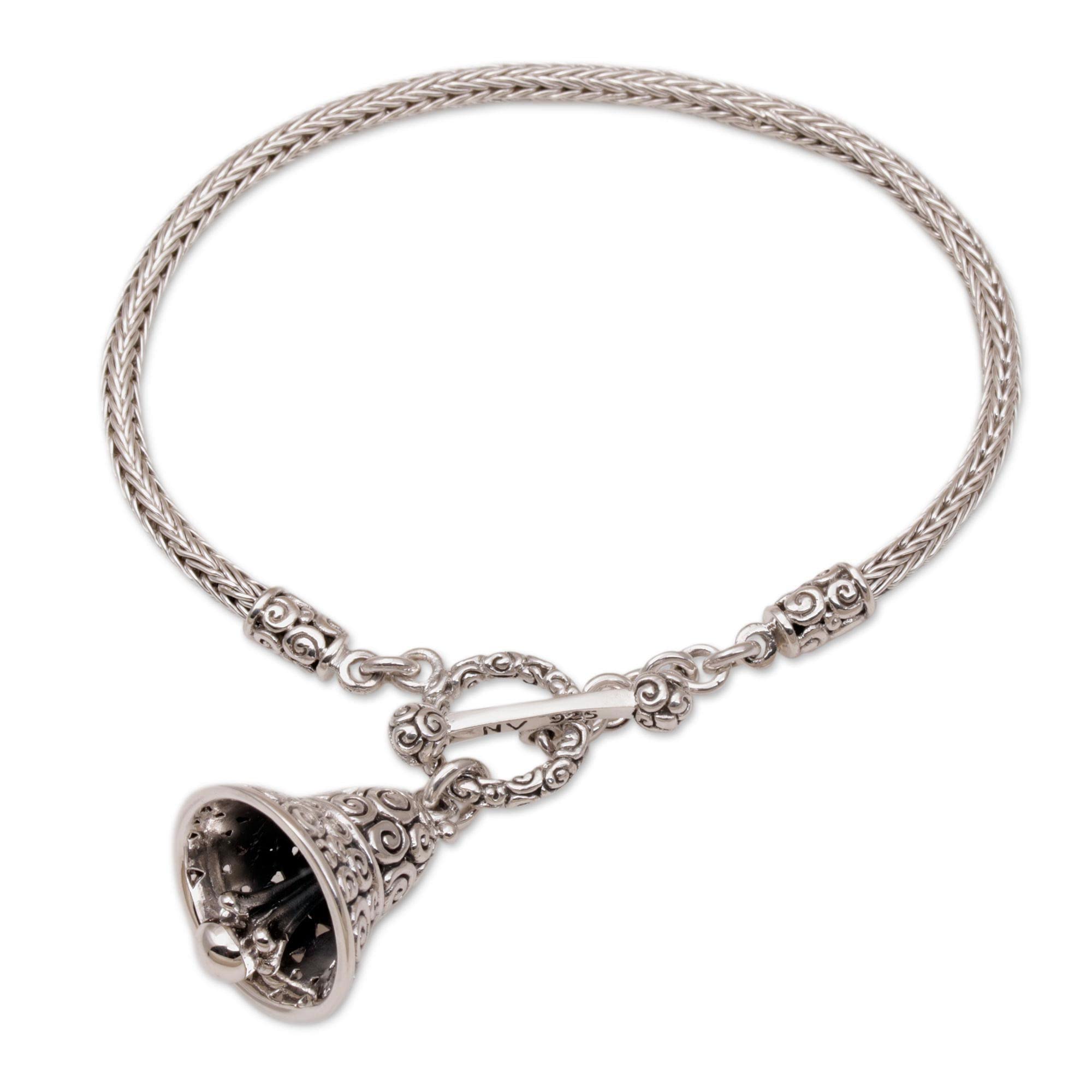 Handmade Sterling Silver Bell Charm Bracelet - Artisan Crafted in Indonesia - Adjustable 7.25