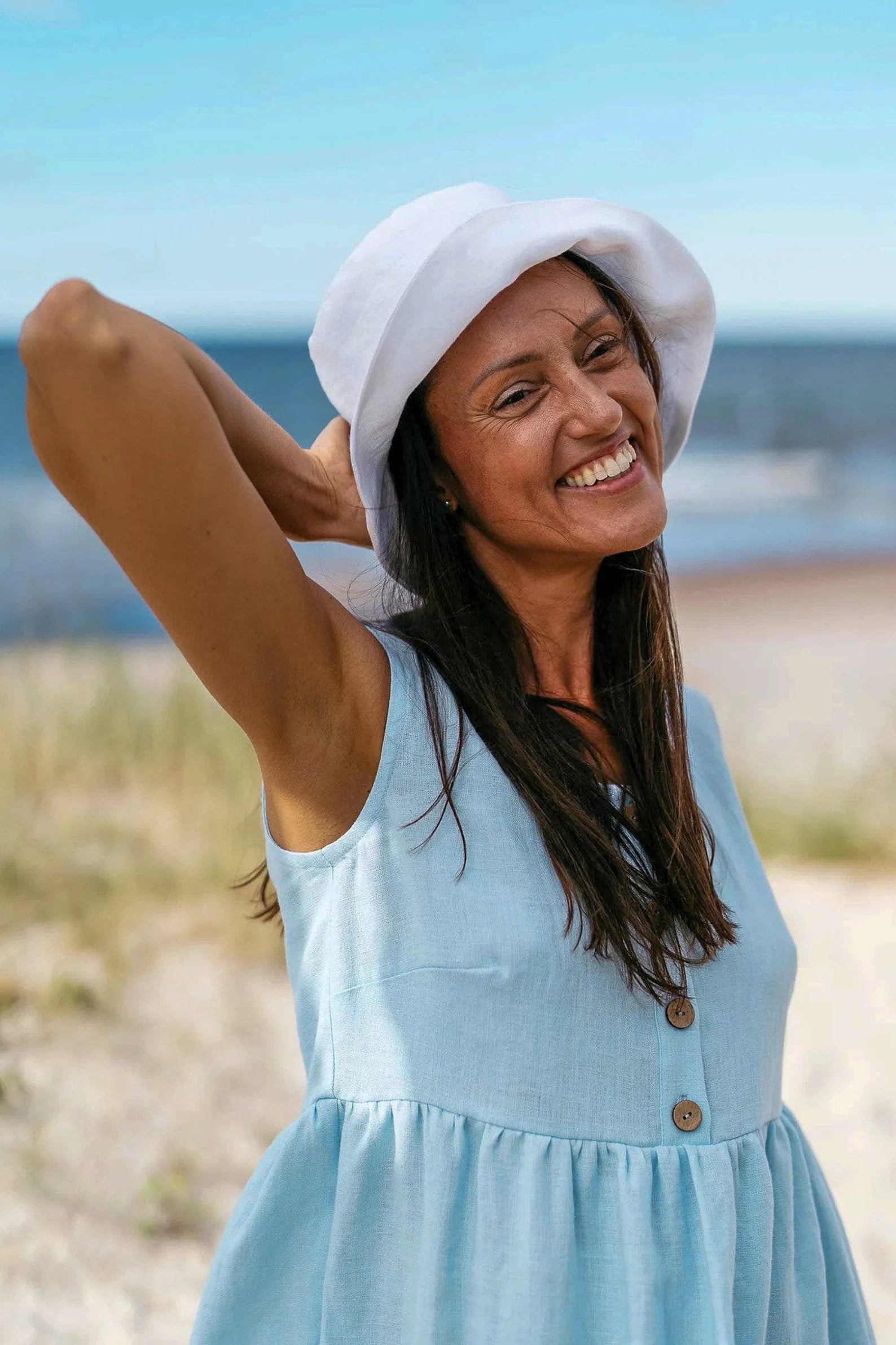 Linen Bucket Hat for Women & Men - Breathable White Sun Hat for Outdoor, Beach, Hiking & Summer Fashion