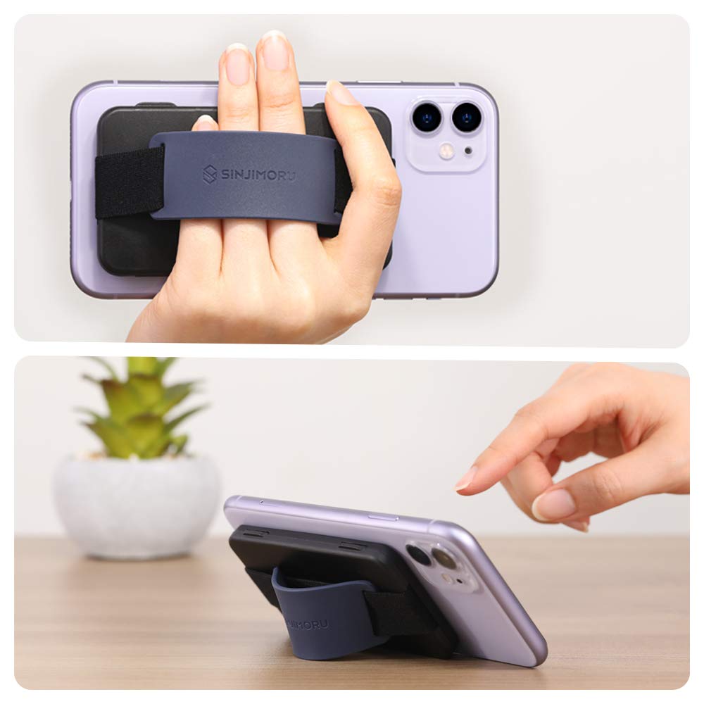Sinjimoru Adhesive Wallet Case - Black with Midnight Blue Band | Secure & Stylish Phone Accessory for Everyday Use, Travel & Outdoor Activities