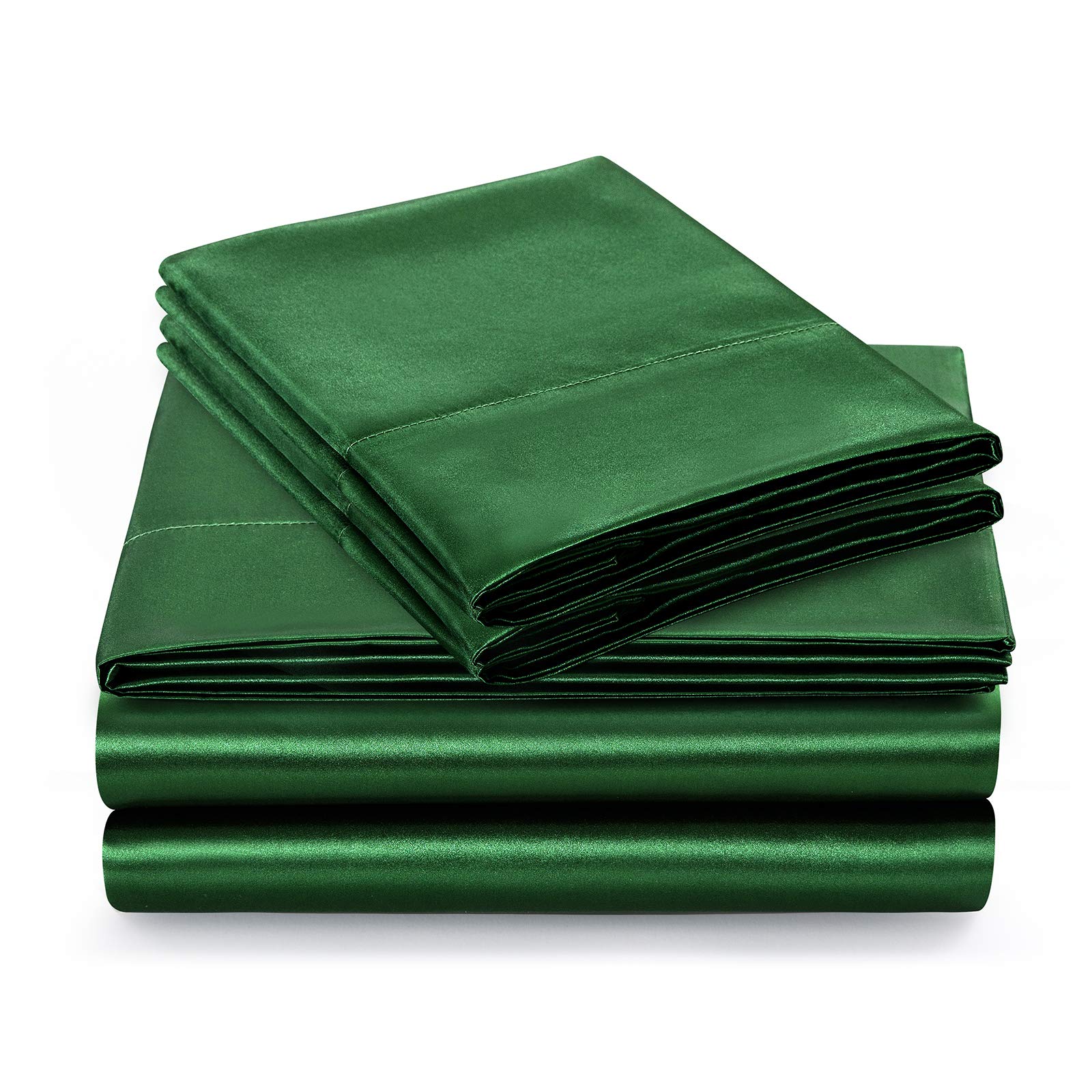 SiinvdaBZX 4Pcs Satin Sheet Set - Extra Deep Pocket Queen Size (Fits 18-24 Inch Mattress) - Ultra Soft Silky Emerald Green Bedding for Luxurious Sleep & Elegant Bedroom Decor