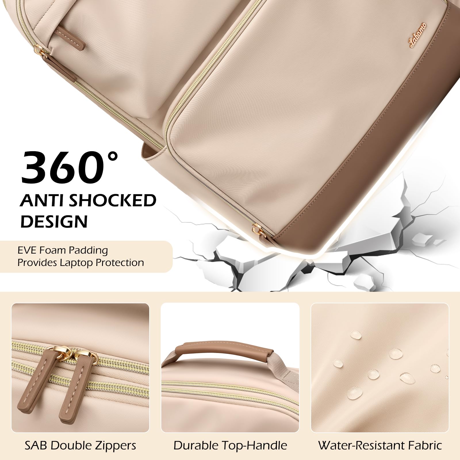 Stylish Waterproof Laptop Backpack for Women - 16 Inch Large Capacity Work & College Bookbag with Dedicated Laptop Compartment - Perfect for Business Travel, School, Nursing & Teaching Professionals (Beige)