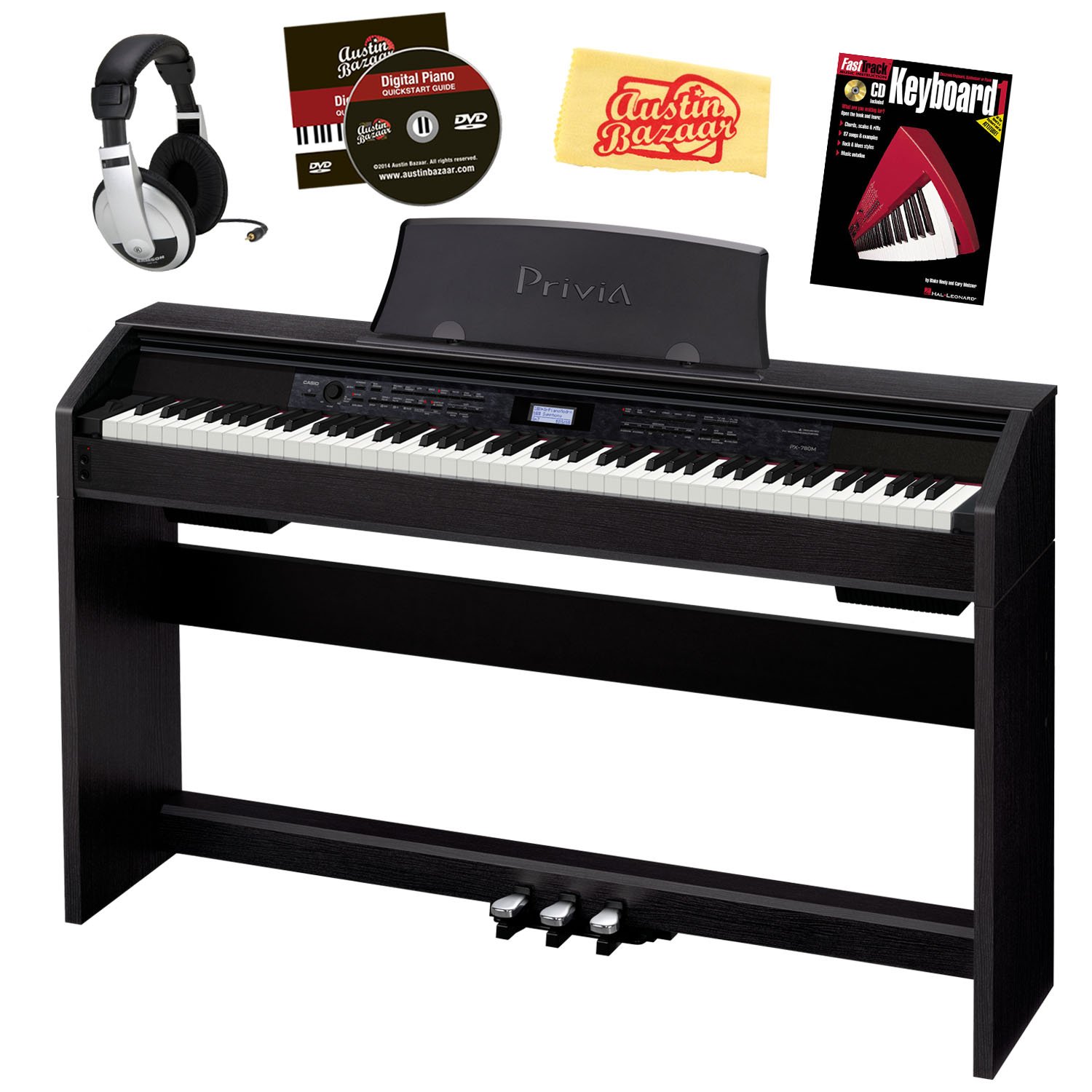 Casio Privia PX-780 88-Key Weighted Digital Piano Bundle with Headphones, Instructional Book & Polishing Cloth - Black | Perfect for Home Practice, Studio Recording & Live Performances