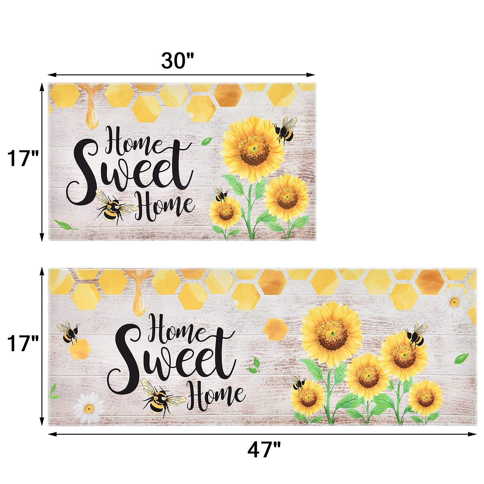 WERNNSAI Sunflower Kitchen Rugs Set - 2 Piece Non-Slip Washable Waterproof Floor Mats for Indoor/Outdoor Use - Perfect for Kitchen, Entryway, and Standing Comfort (Sunflower A)