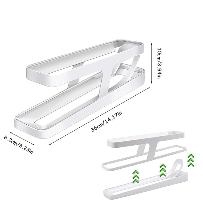 Automatic Rolling Plastic Egg Dispenser Holder - Double Layer Fridge Organizer (12-14 Eggs) - Space Saving Kitchen Storage Container - White Egg Tray for Refrigerator Organization - Perfect for Small Kitchens, Dorms & RVs
