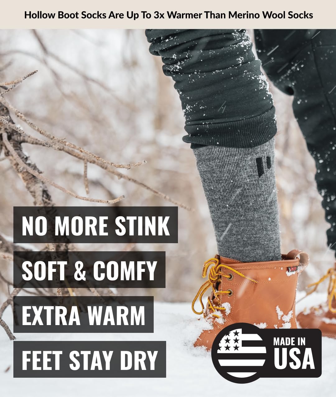 HOLLOW Alpaca Boot Socks for Men & Women - Moisture Wicking, Temperature Regulating Hiking & Running Socks - Perfect for Outdoor Adventures & Cold Weather Activities