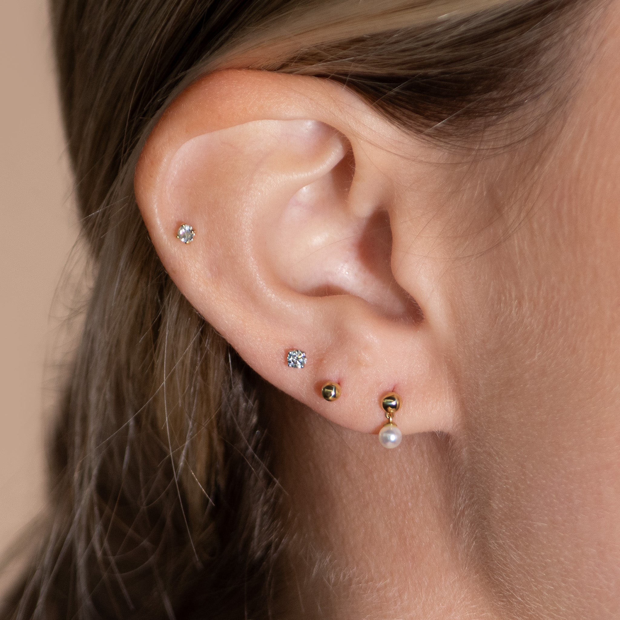 14K Yellow Gold Pearl Drop Stud Earrings - Elegant Flat Back Earrings for Women - Perfect for Weddings, Parties & Everyday Wear