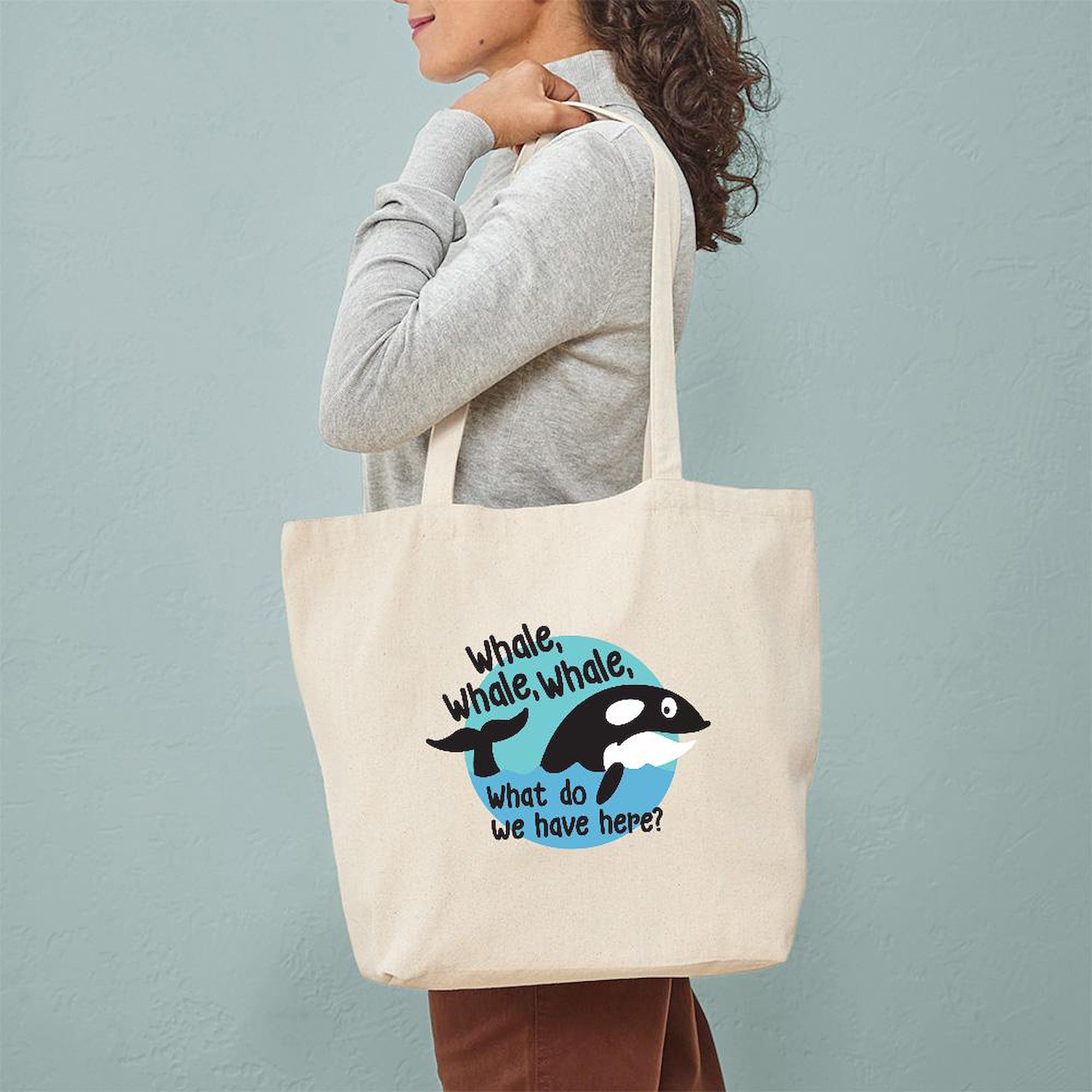 Whale Print Canvas Tote Bag - Eco-Friendly Reusable Shopping Bag for Groceries, Beach & Daily Use | CafePress Natural Cotton Carryall
