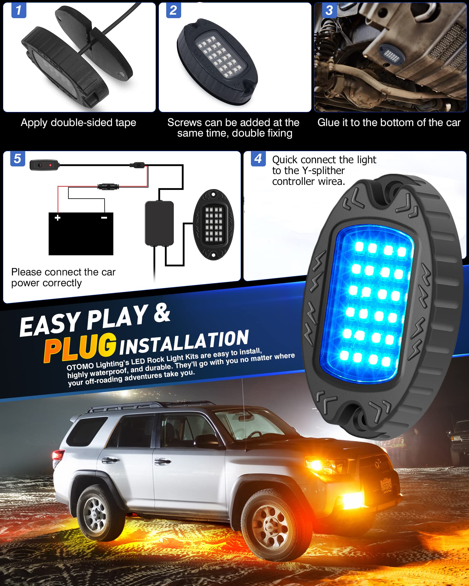 **OTOMO 12-Piece Aluminum Car LED Underglow Rock Lights Kit with APP & IR/RF Control, Music Sync, Waterproof 12V Neon Atmosphere Lighting for Off-Road, Campers, RVs – Perfect for Night Rides, Car Shows & Outdoor Adventures**