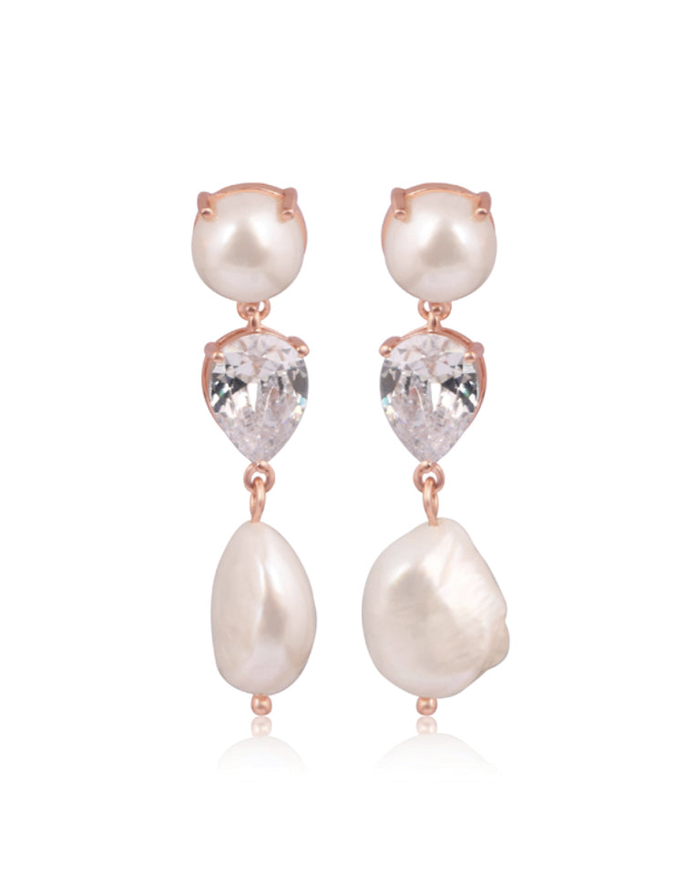Elegant Wedding Earrings for Women - Modern Statement Pearl & Pear Crystal Drop Dangle Earrings by Celine Lola Knight | Perfect for Bridal, Prom, Evening Gala & Special Occasions