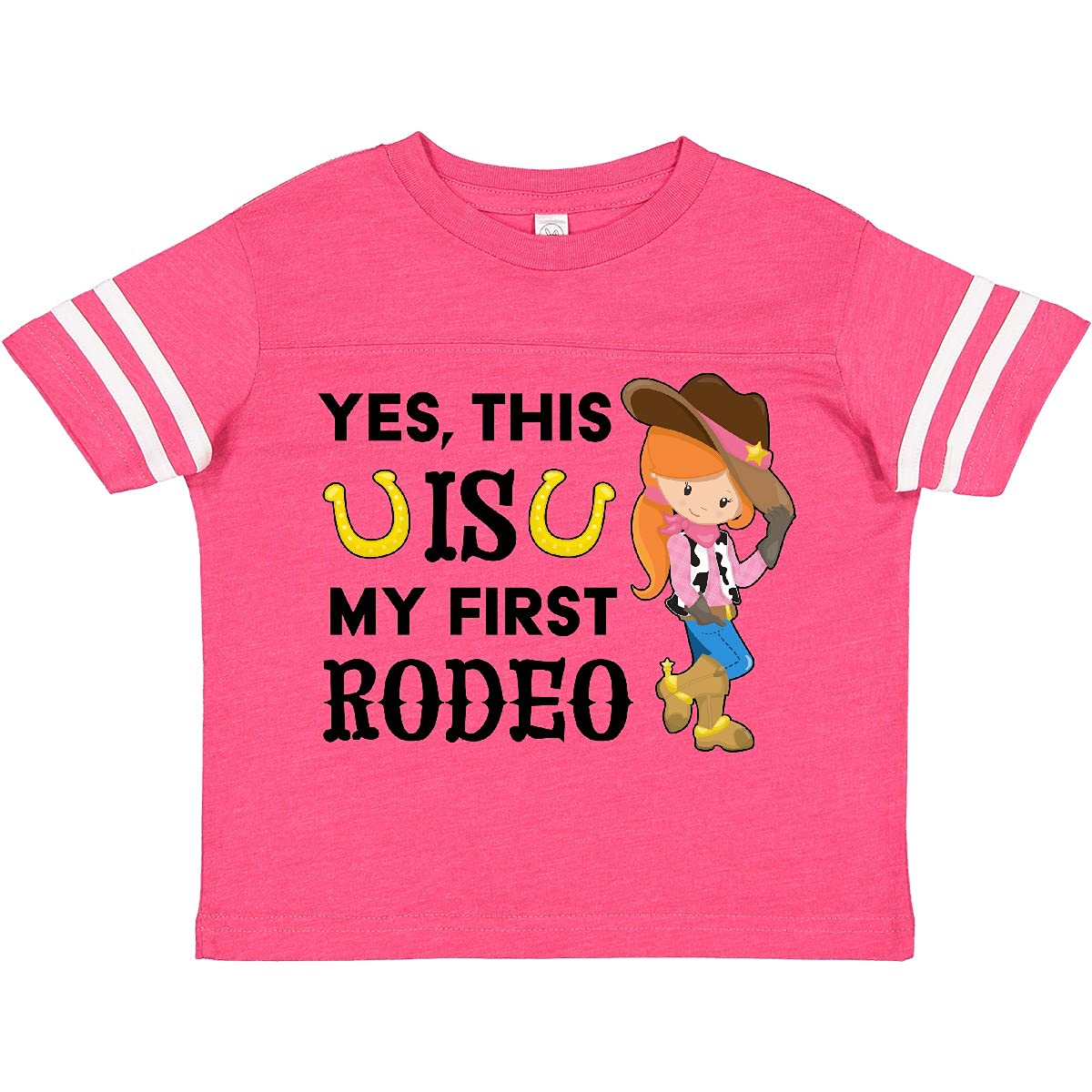 Inktastic 'Yes, This is My First Rodeo' Cowgirl in Hat and Boots Toddler T-Shirt - Cute Western Outfit for Toddler Girls, Perfect for Rodeo Events, Cowgirl Parties & Western Theme Birthday