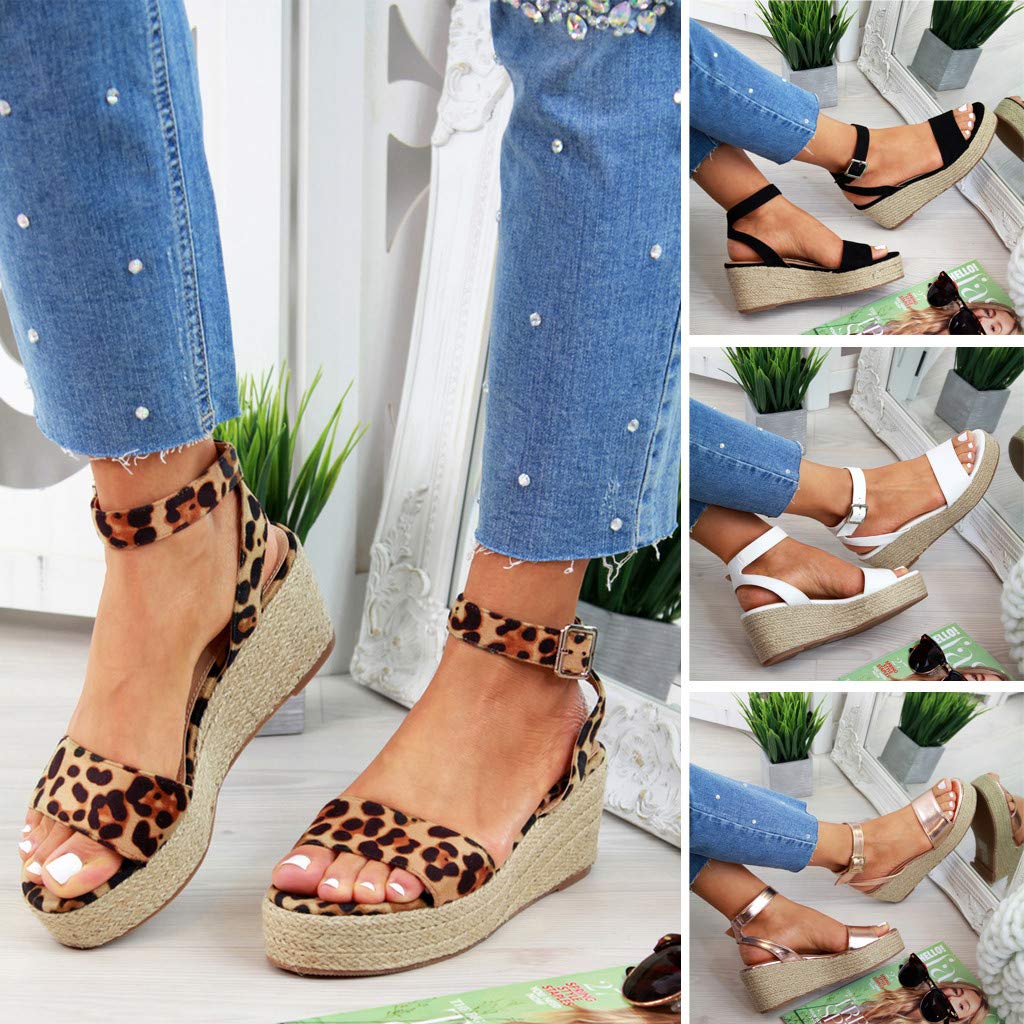 Women's Wide Width Wedge Sandals with Ankle Buckle - 2020 Fashion Summer Beach Sandals, Open Toe Espadrille Platform Shoes for Walking, Travel & Outdoor Activities