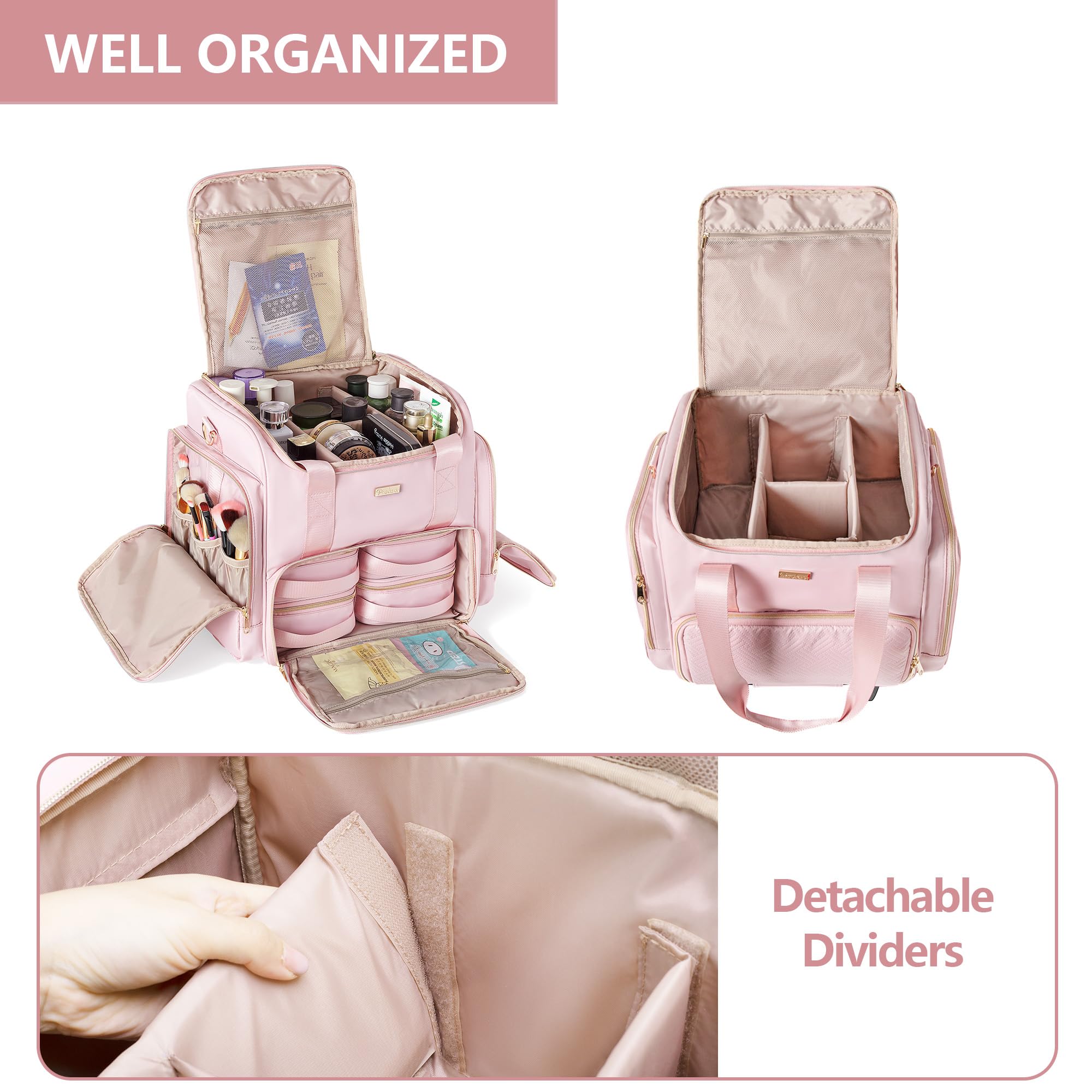 Professional Rolling Makeup Train Case with 4 Removable Bags & Brush Storage - Portable Travel Cosmetic Organizer for Makeup Artists (Pink Patent Design) | Perfect for Salon, Bridal, and On-the-Go Beauty Professionals