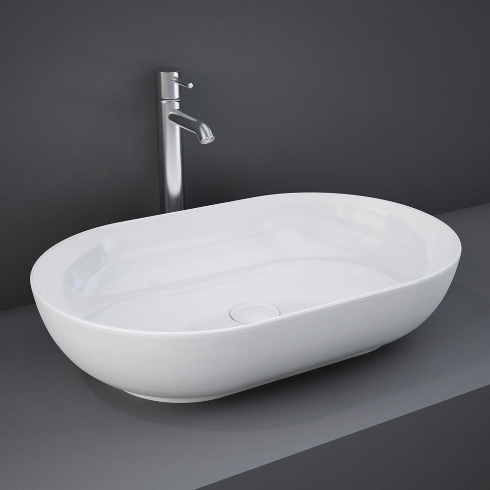 Fienza 606100W White Ceramic Oval Countertop Bathroom Sink - Moon Above Design, Modern Vanity Basin for Bathroom & Powder Room Remodeling
