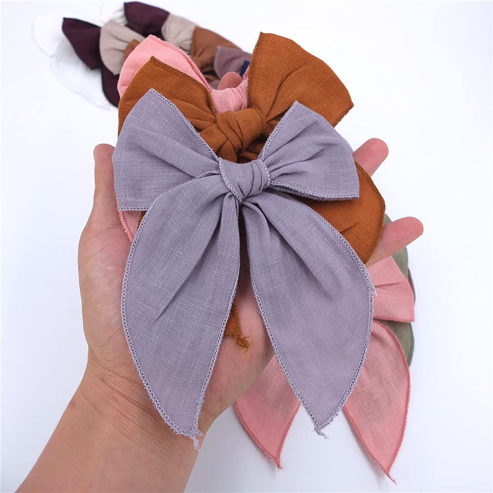 Fable Bow Hair Clips for Baby Girls, Kids & Women - Large Cotton Linen Sailor Hair Bows Accessories (Natural Classic) | Perfect for Parties, Weddings & Everyday Hair Styling