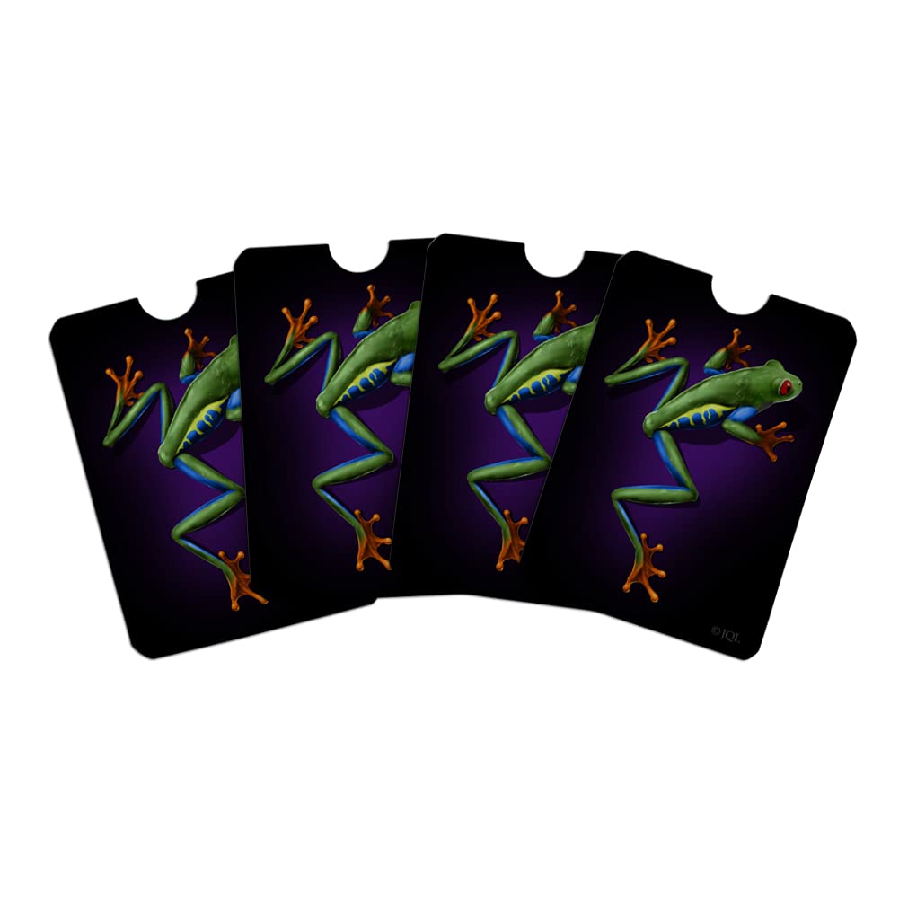 RFID Blocking Credit Card Holder Set of 4 - South American Tree Frog Neon Design - Protect Cards from Digital Theft | Perfect for Travel, Shopping & Everyday Wallet Protection