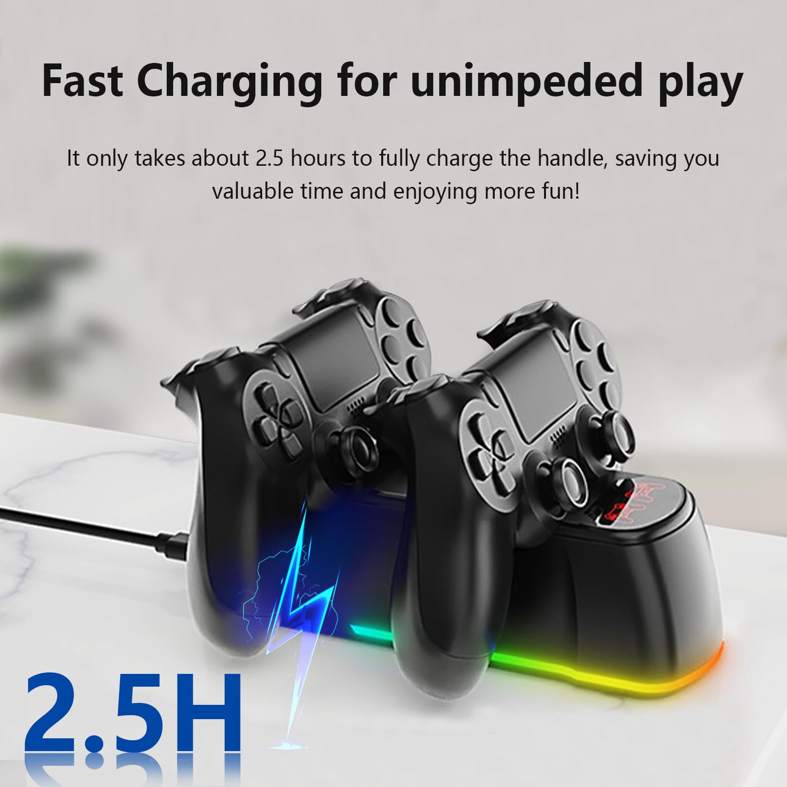 AriKroii PS4 Controller Charging Station with RGB Light Effect, Dual Charger Dock for Playstation 4/PS4 Pro/PS4 Slim - Perfect for Gaming Setup & Night Play