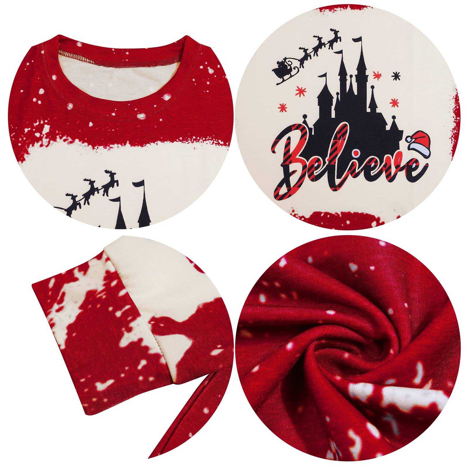 MOUSYA Women's Believe Christmas Graphic Sweatshirt - Santa Hat Bleached Holiday Shirt for Christmas Parties & Festive Gatherings