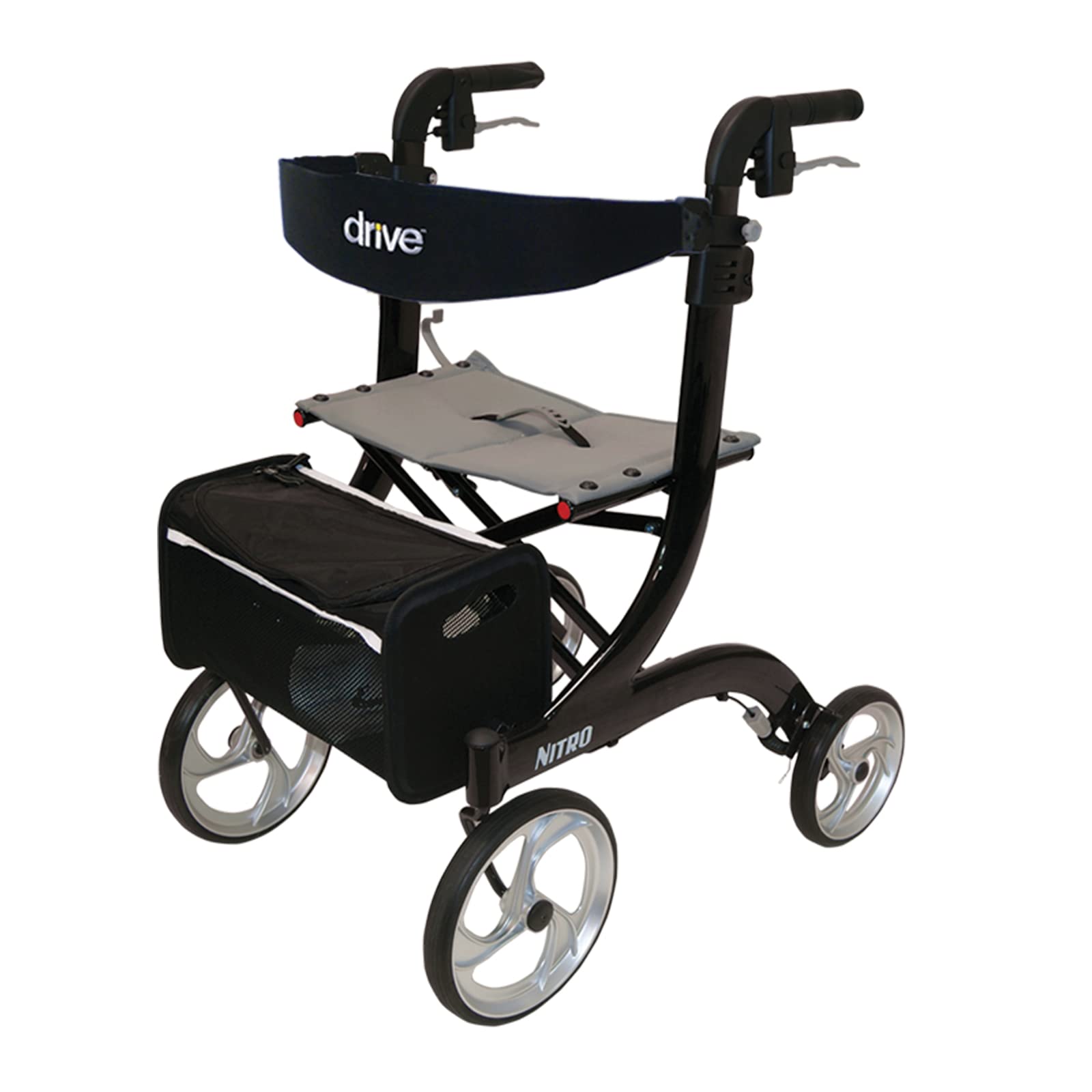 Drive Devilbiss Black Nitro Wheel Rollator with Backrest, Seat & Storage Bag - Lightweight Mobility Walker for Seniors & Adults - Indoor & Outdoor Use for Shopping, Travel & Daily Support