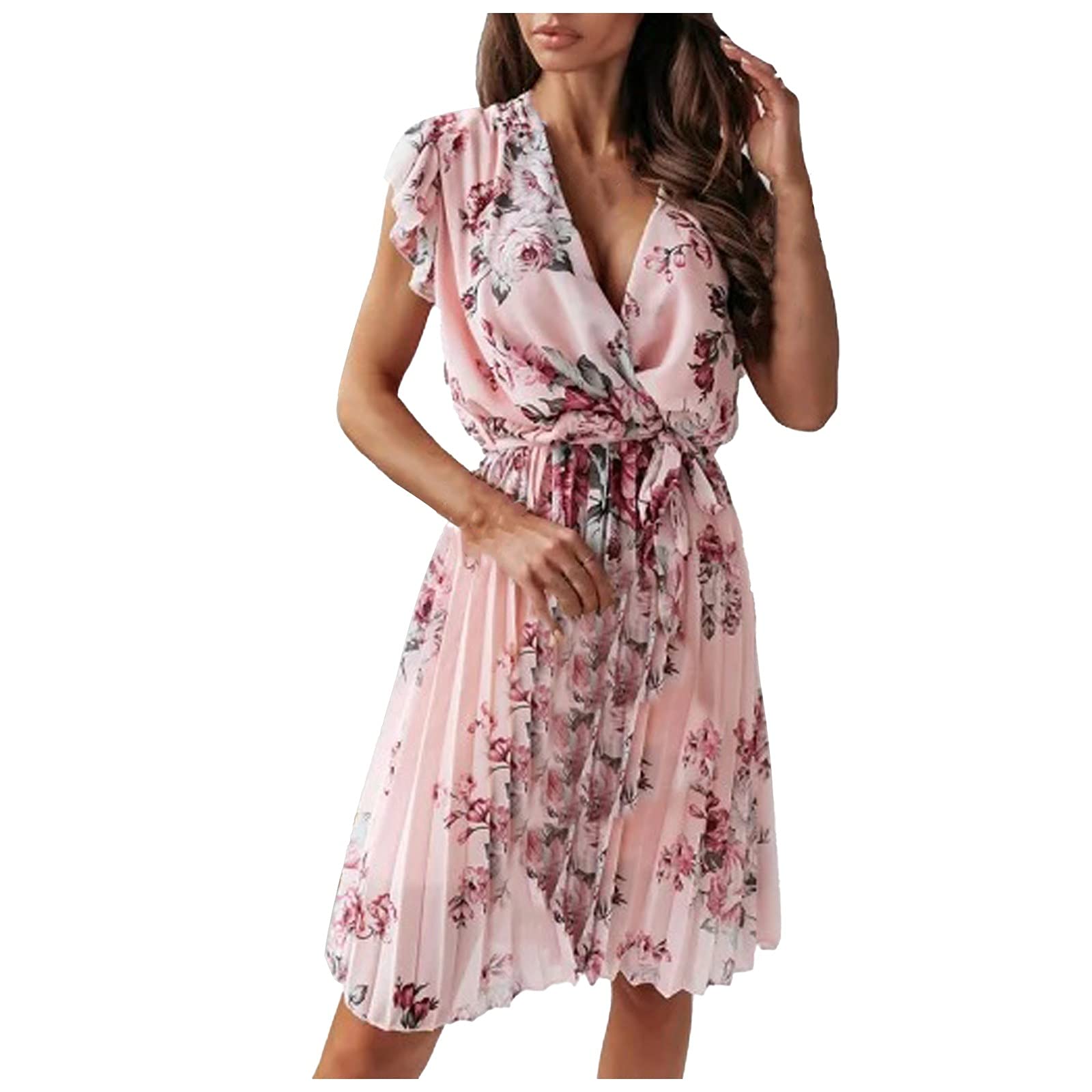 Plus Size Floral Summer Dress for Women - Sweet Sleeves, Waist Pleated Fluttering Maxi Dress - Perfect for Luau Parties, Beach Vacations & Summer Outings
