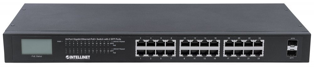 Intellinet 24-Port Gigabit PoE+ Network Switch with 2 SFP Ports | 250W Power Budget | IEEE 802.3af/at Compliant | for IP Cameras, VoIP Phones & Wireless Access Points | Ideal for Office & Business Network Setup