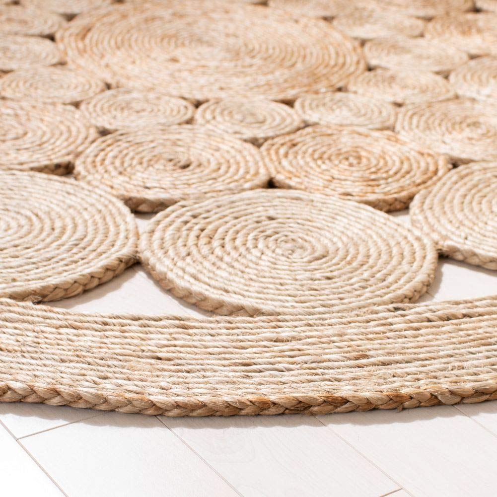 SAFAVIEH Handmade Boho Jute Area Rug 9' Round - Natural Fiber Round Collection NFB248A for Living Room, Bedroom & Boho Home Decor