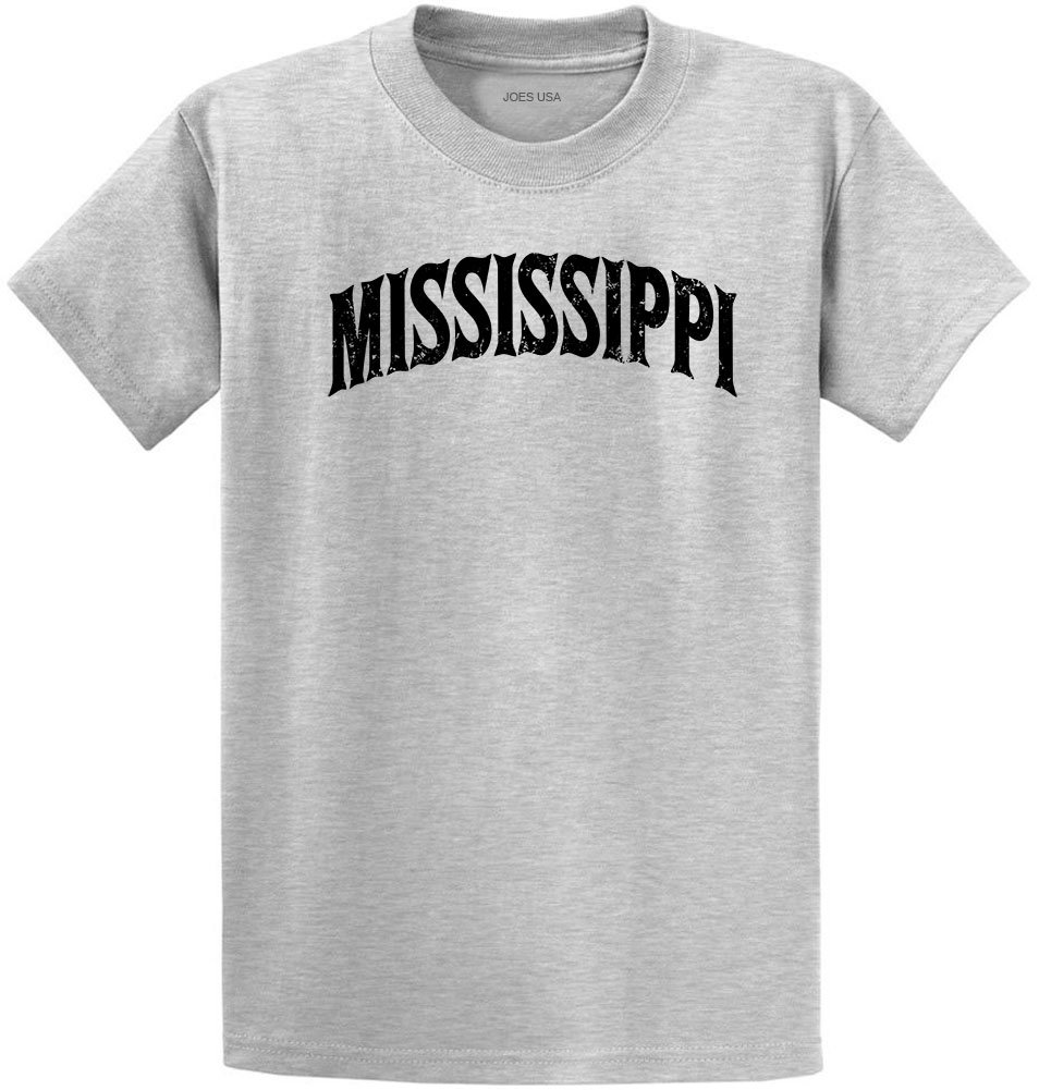 Joe's USA Vintage State T-Shirts - Mississippi Design - Big & Tall XL - Soft Ash Gray Cotton Tee - Perfect for Casual Wear, Road Trips & Patriotic Events