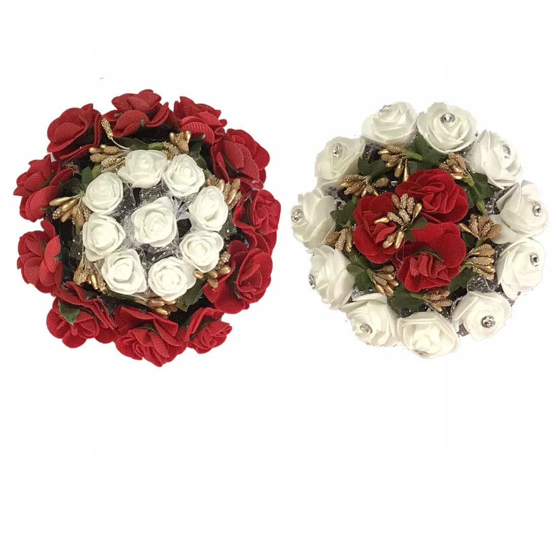 Arooman™ Bridal Artificial Flower Hair Jewelry Gajra/Bun Hair Accessories for Women & Girls - Red & White (Pack of 2) - Perfect for Weddings, Parties & Festive Occasions