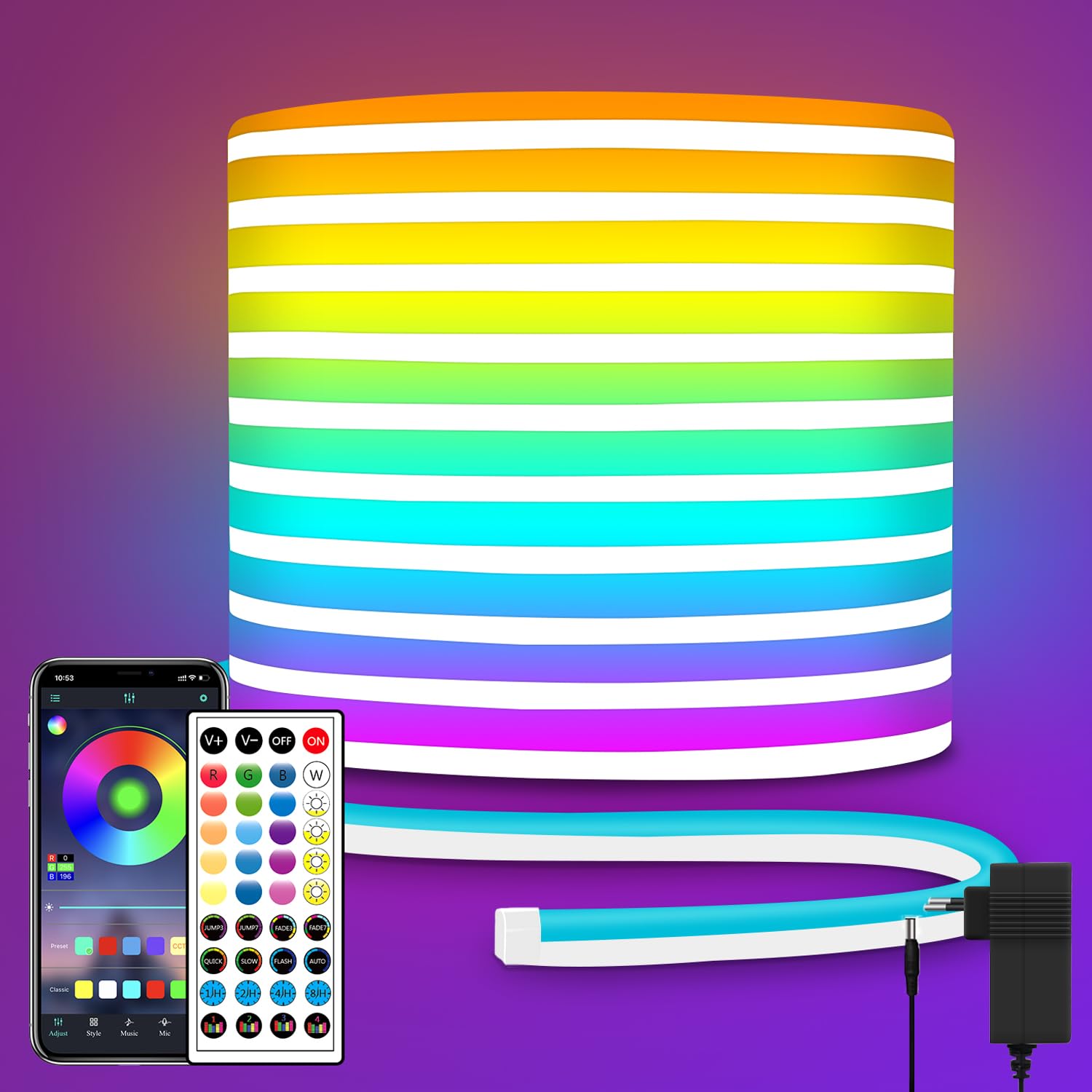 SeGrass 10M RGB LED Neon Light Strip - 24V DC, APP & Remote Control, Flexible Waterproof for Bedroom, Game Room, Outdoor Decor | Perfect for Party Lighting, Home Theater Ambiance, and Bar Signage