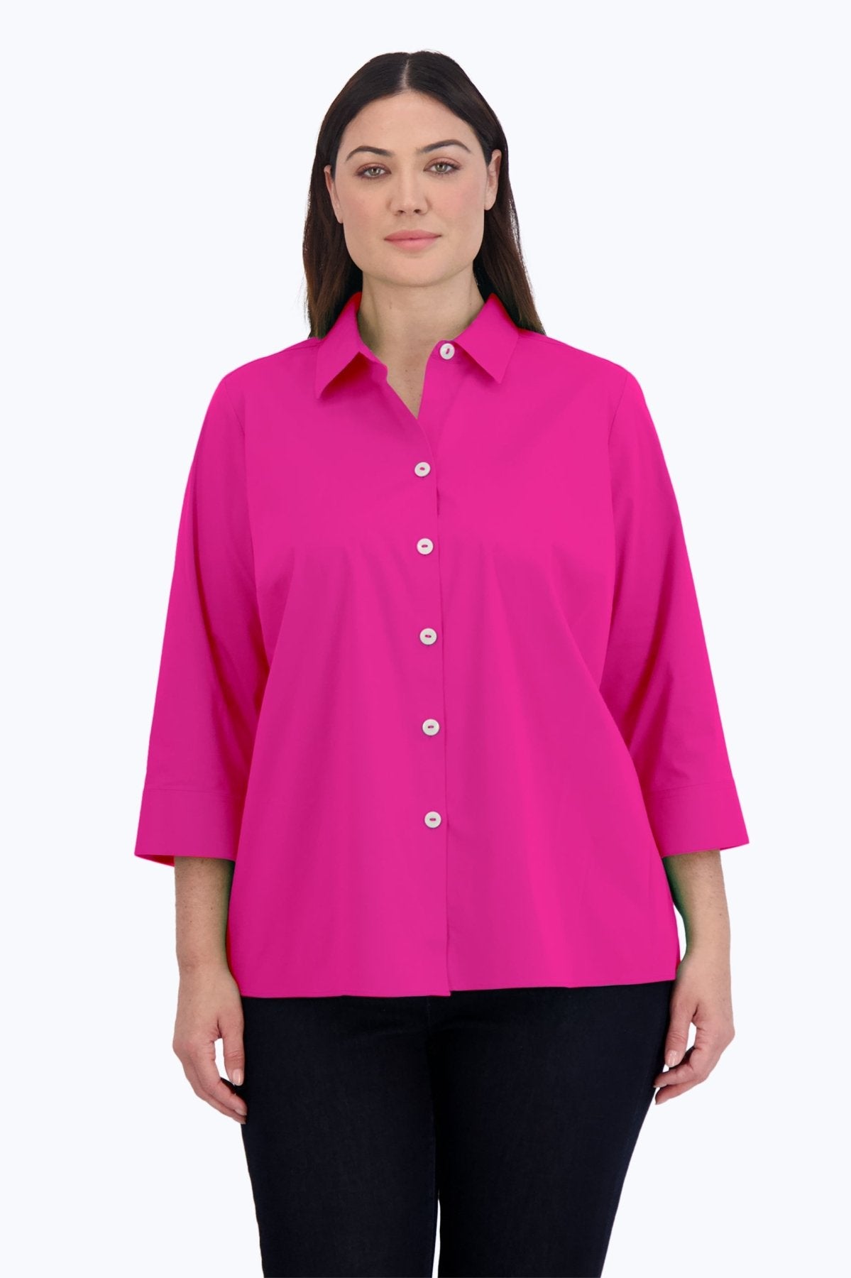 Kelly Plus No Iron Stretch 3/4 Sleeve Shirt for Women - Wrinkle-Free Comfort Fit Blouse for Office, Travel & Casual Wear