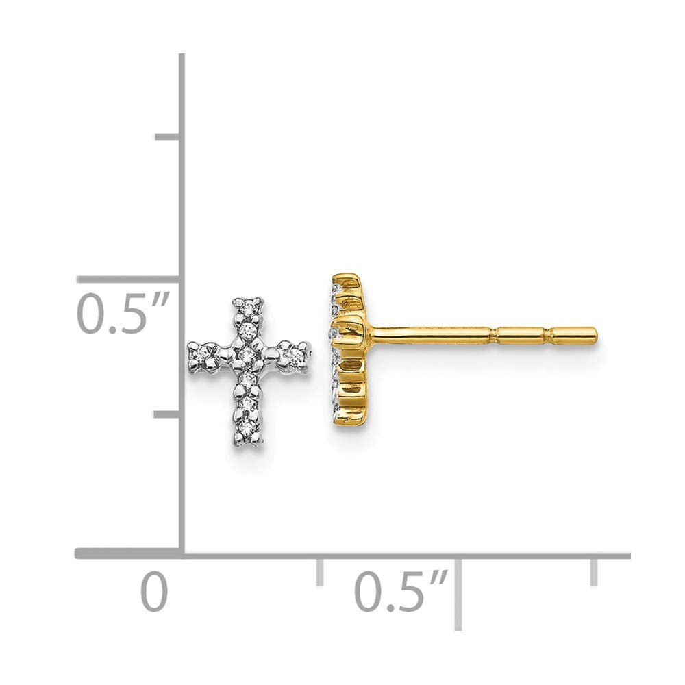 14K Yellow Gold & Rhodium-Plated Diamond Cross Post Earrings for Women - Elegant Religious Jewelry Gift for Church, Wedding & Special Occasions